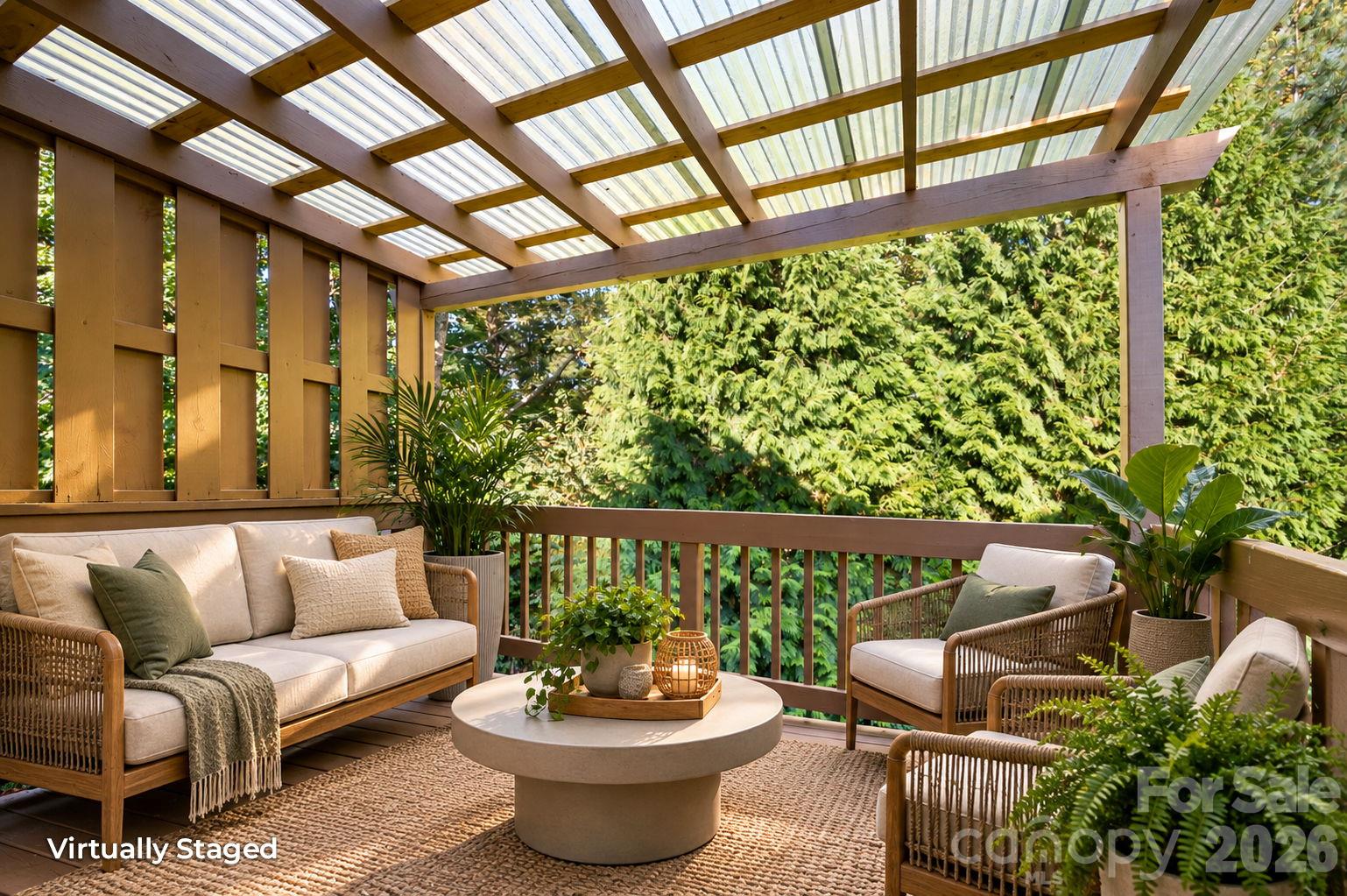 Virtually staged outside covered deck on main level - 43 Vermont Court, Asheville