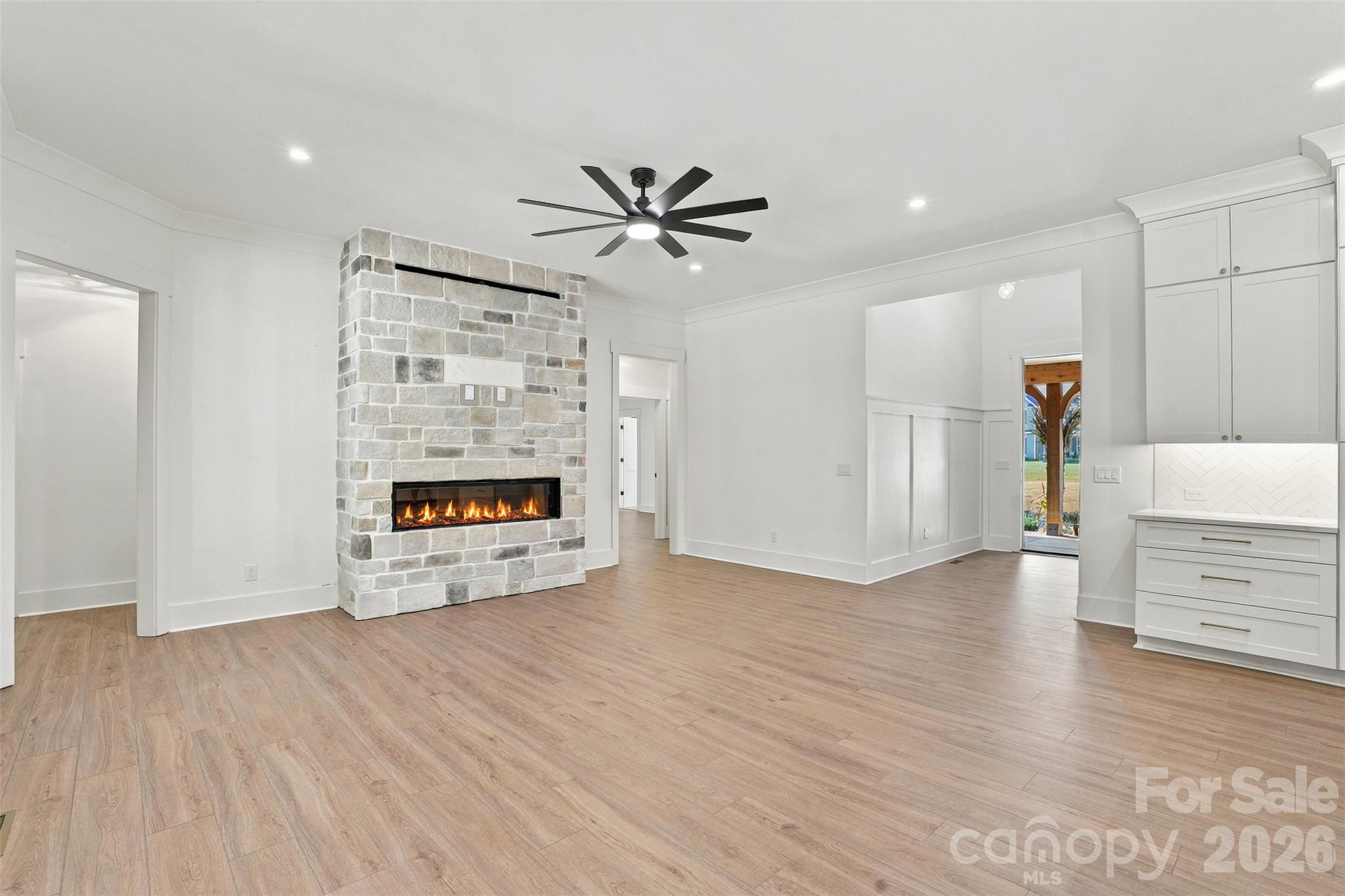 Family Room with Stacked Stone Gas Fireplace - 219 Barra Drive, Waxhaw