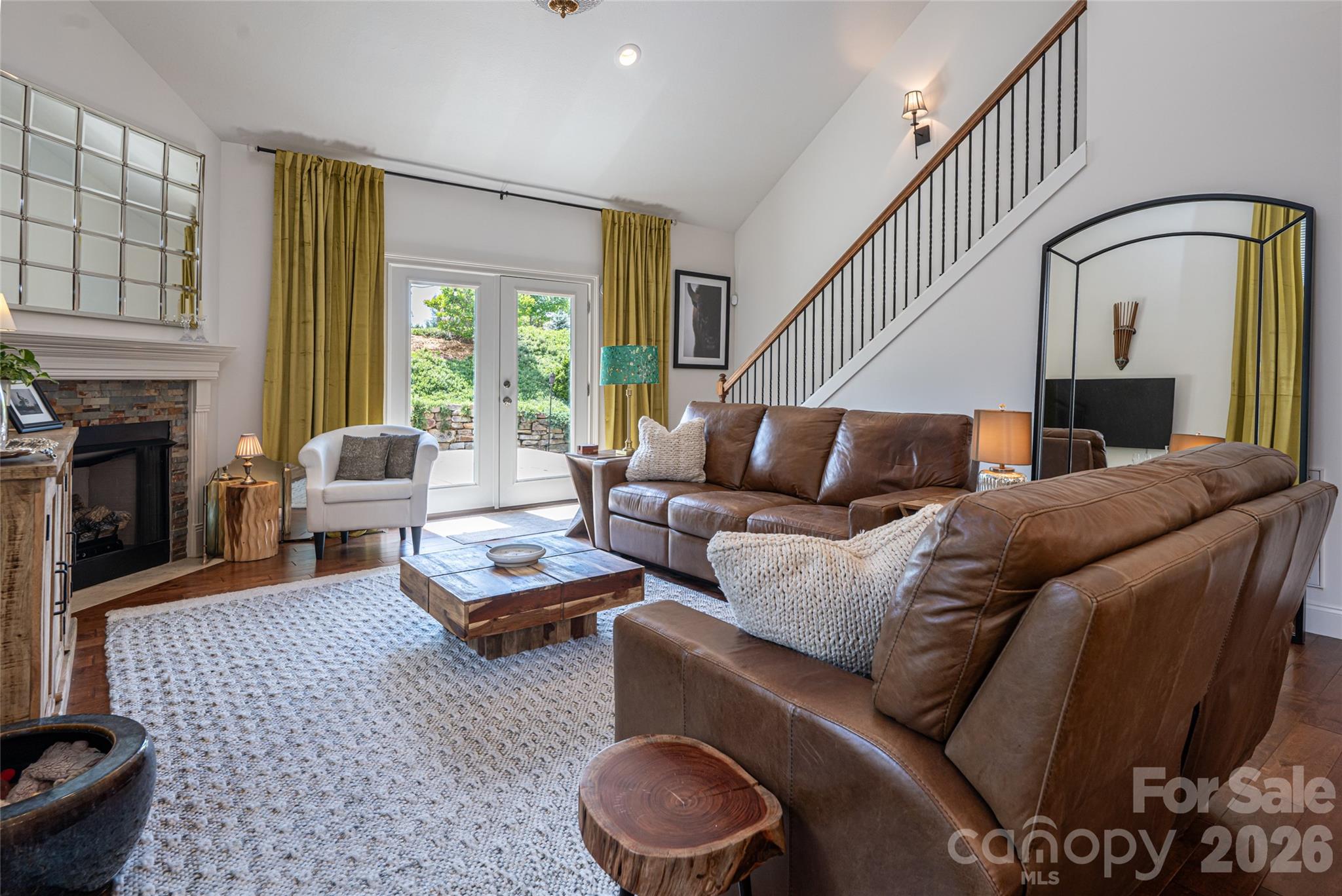 Wide view of the vaulted great room and staircase. - 17 Asher Lane, Arden