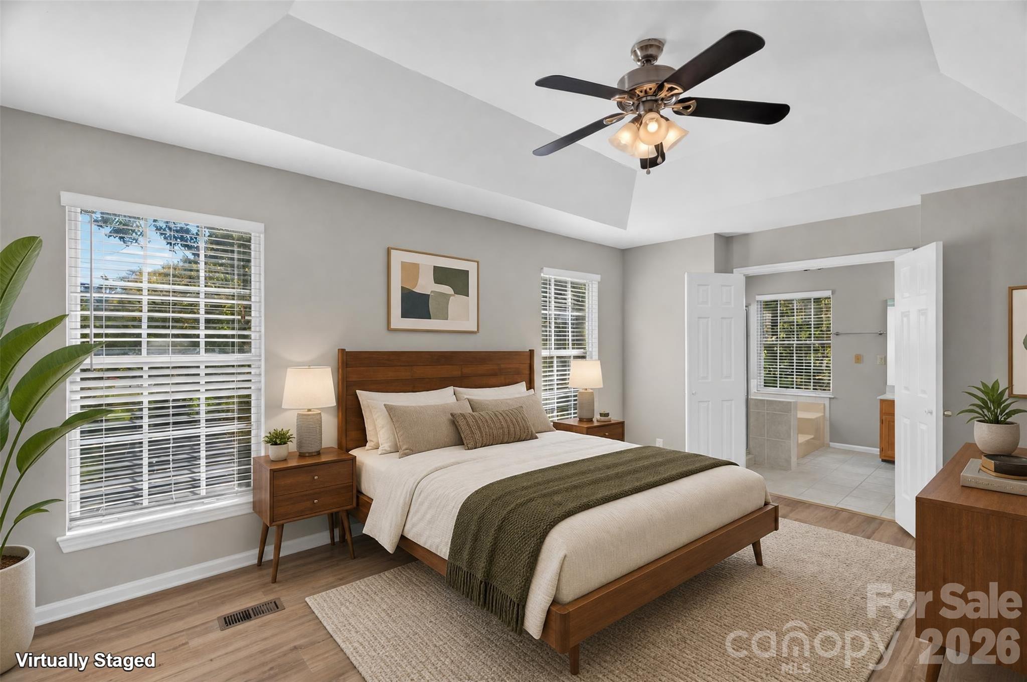AI Staged Primary Bedroom - 12427 Woodside Falls Road, Pineville