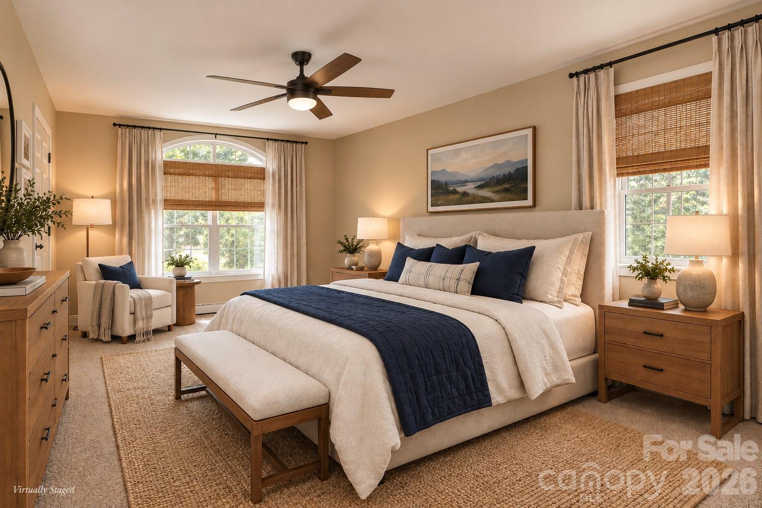 Virtually staged primary bedroom on the upper level. - 17 Sheridan Road, Asheville