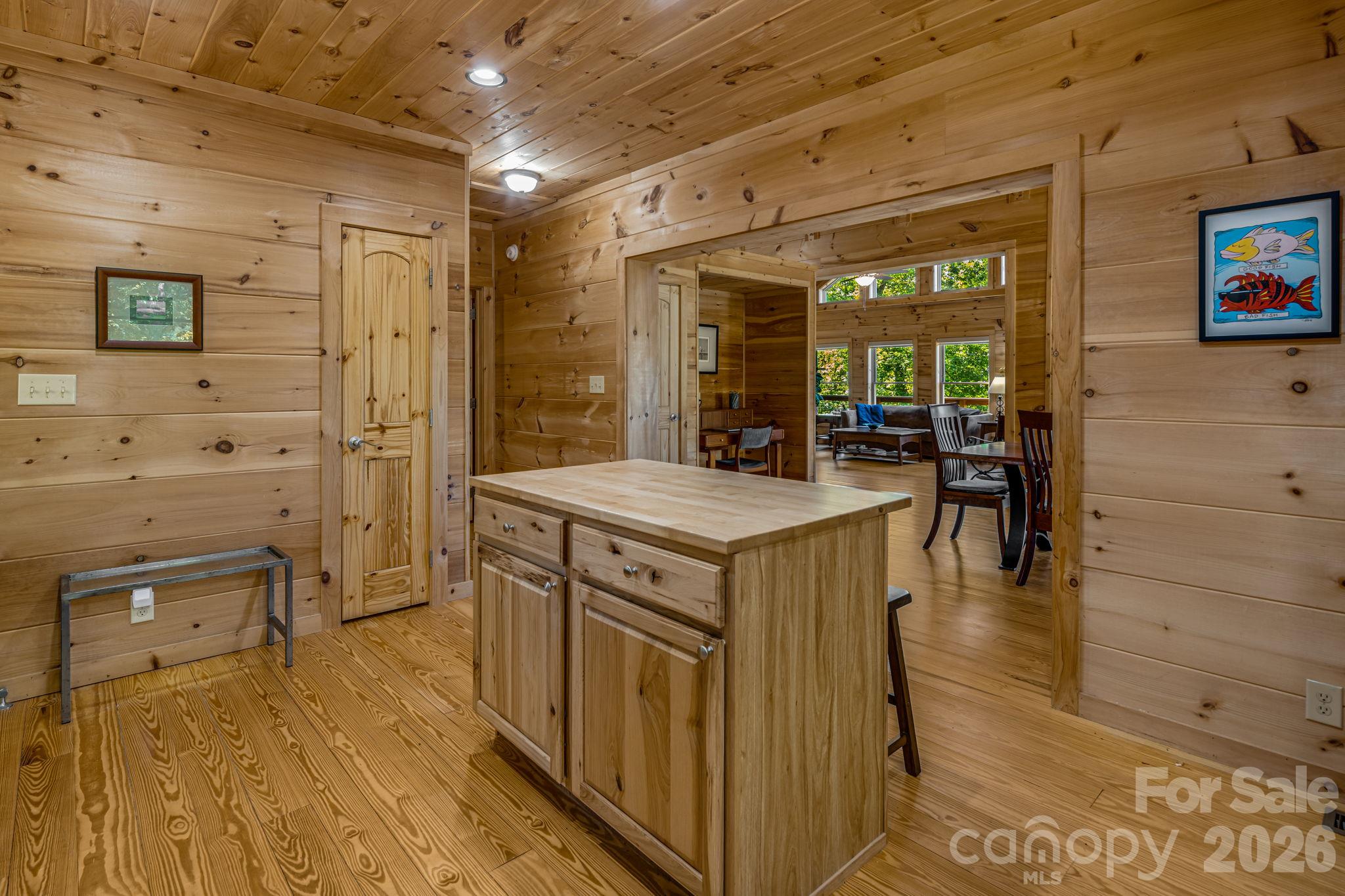 Kitchen Island and Coat Closet and Hall to Bedroom 2 - 576 Pheasant Street, Lake Lure