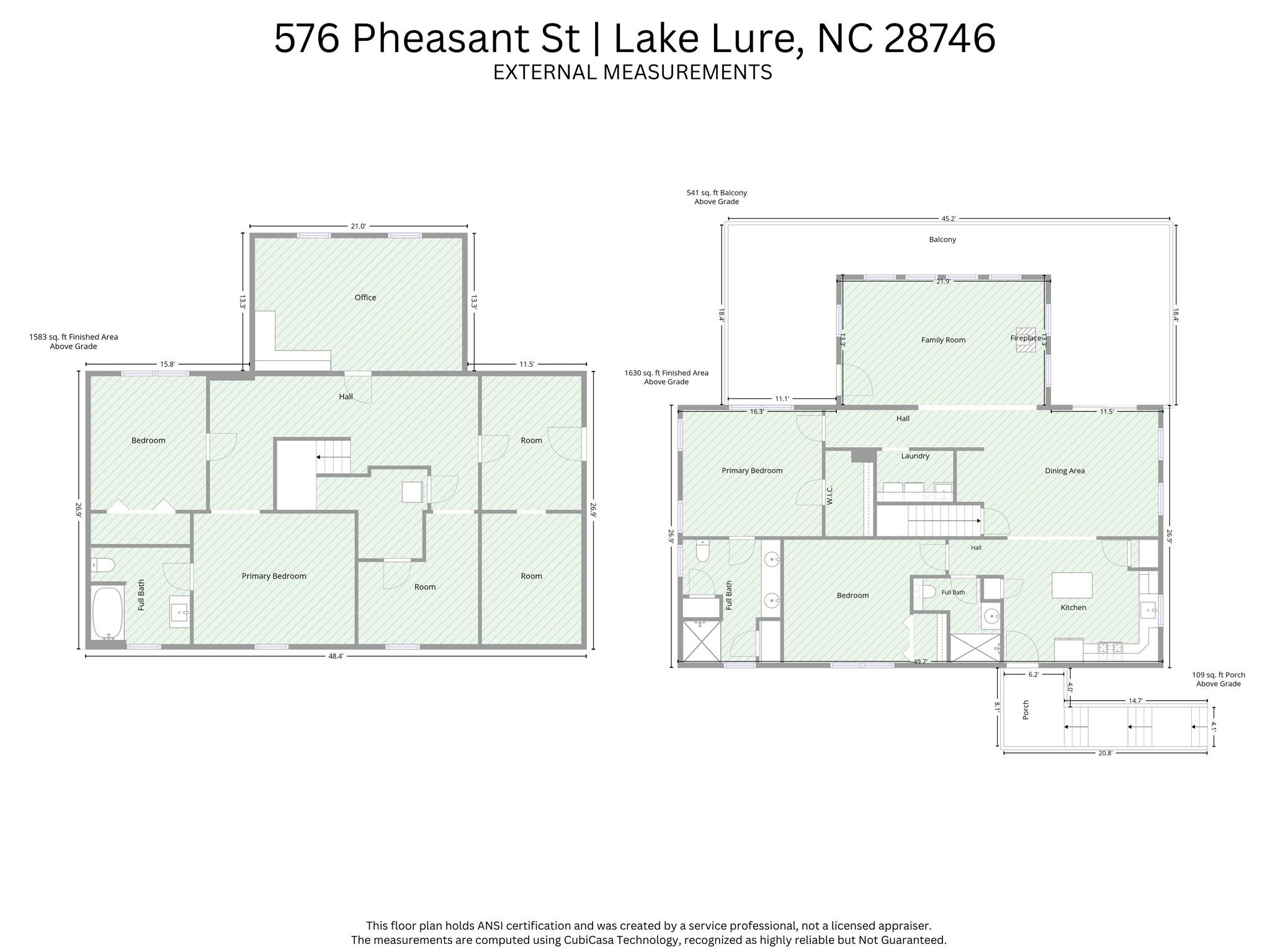 External Floor Plan Measurements - 576 Pheasant Street, Lake Lure