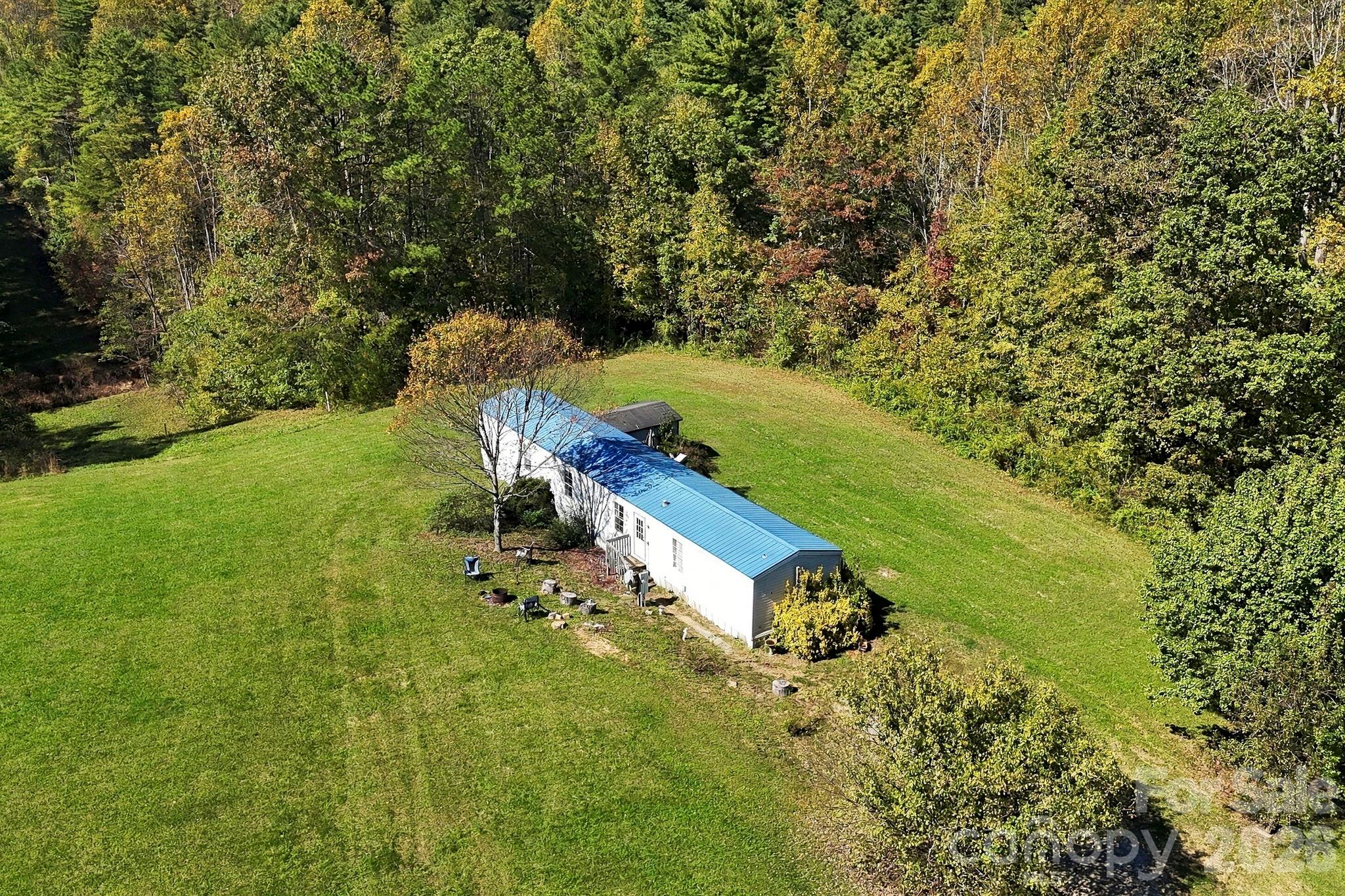 Beautifully maintained grassy clearing surrounded by mature hardwoods, highlighting the property's attractive topography. - 631 Union Hill Road, Hendersonville