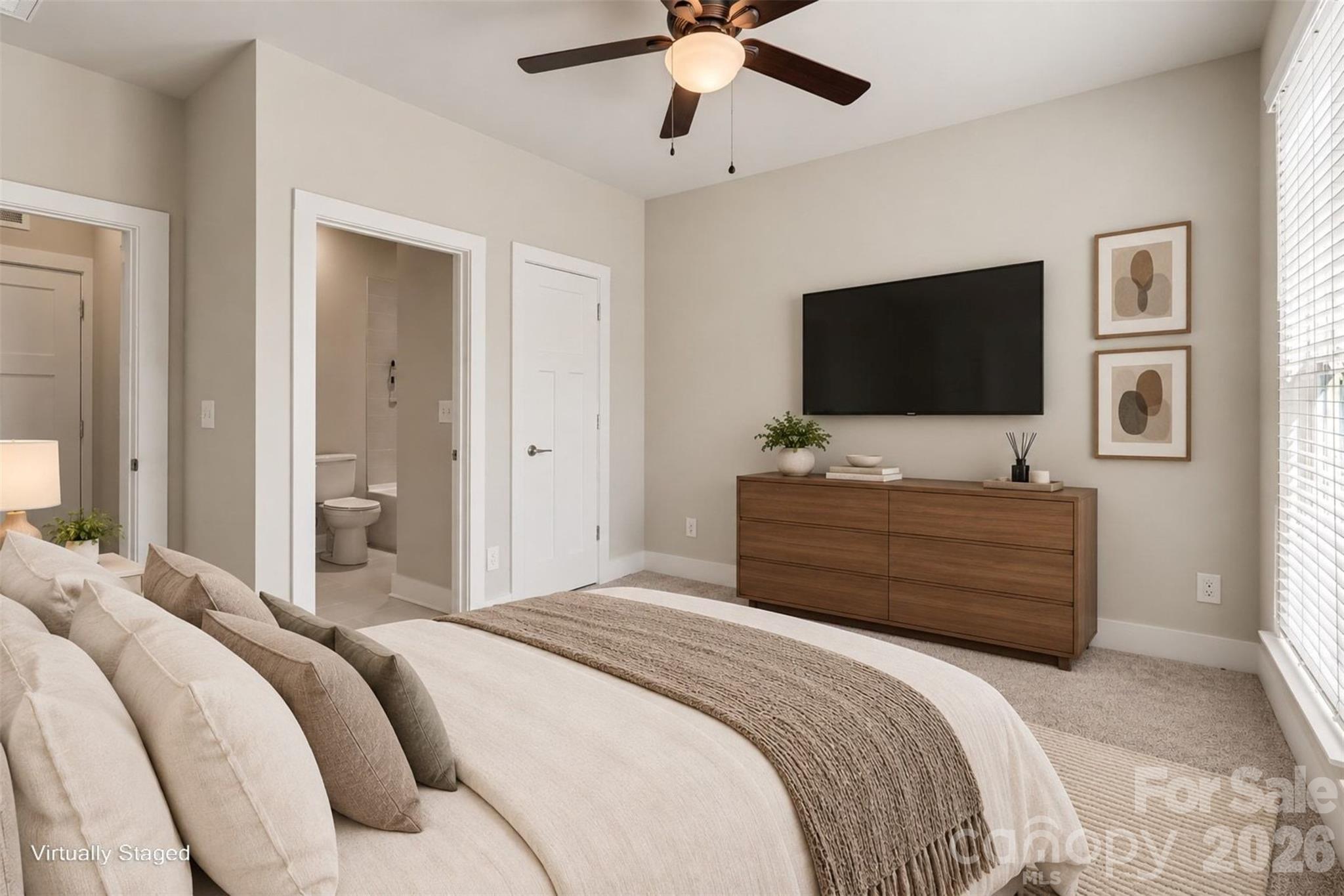 Guest Bedroom with En Suite Staged - 327 Uptown West Drive, Charlotte