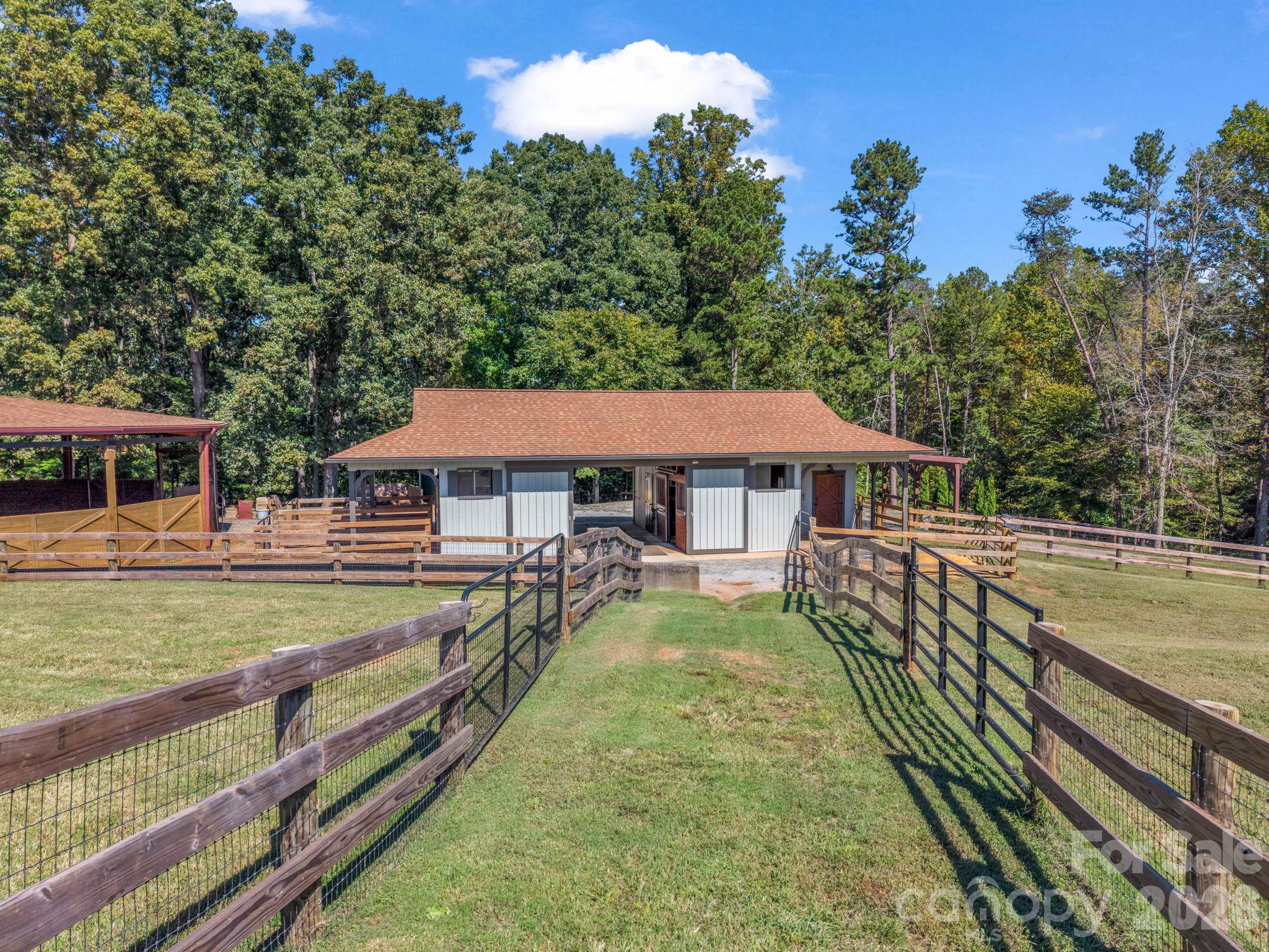 Three Stall Barn with Exterior Wash Area, Tack Room, Hay Storage and Feed area. Fans and Running Water. - 401 Over Hill Drive, Tryon