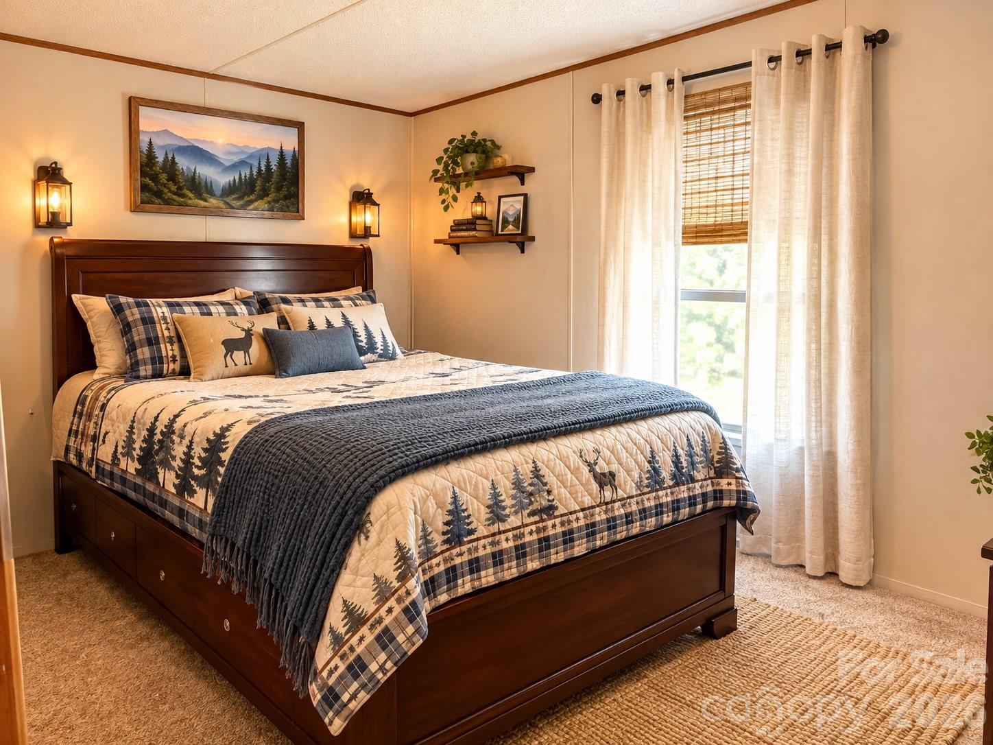 Bedroom 2 with AI decoration and bedspread - 492 Chestnut Mountain Road, Spruce Pine