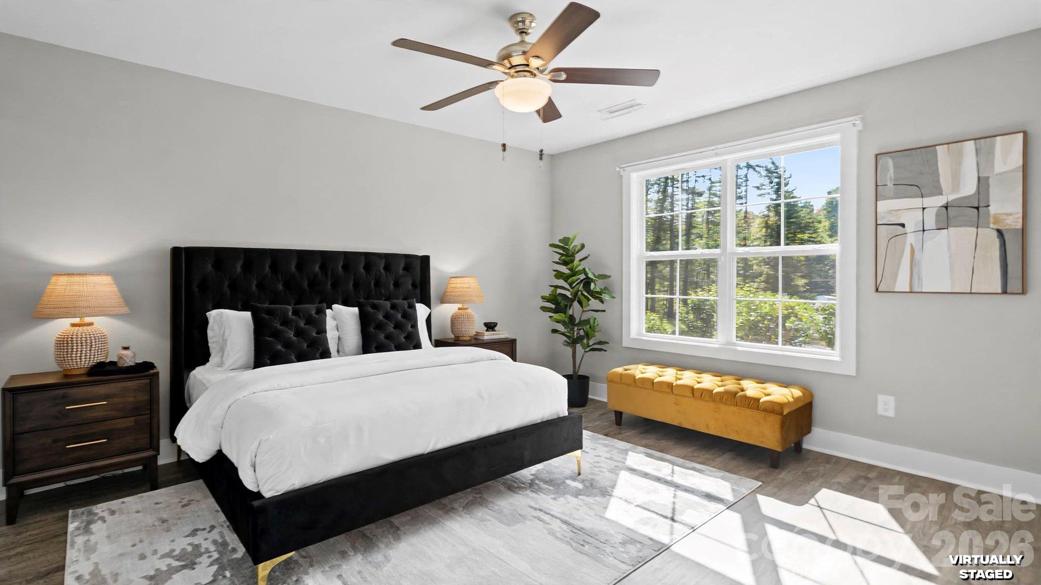 Virtually Staged Primary bed - 1522 Snuggs Park Road, Albemarle