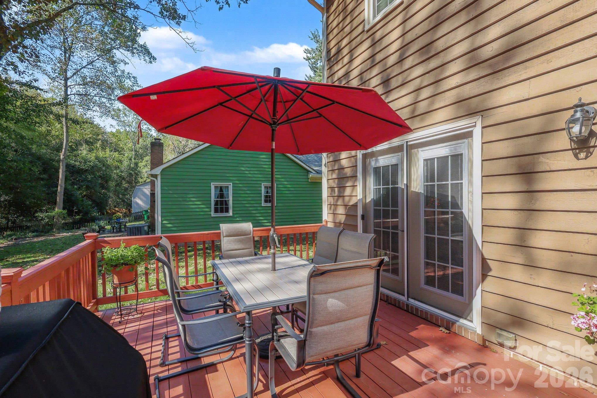 Relax and enjoy the secluded feel and natural setting on the back deck. - 640 Heather Lane, Charlotte