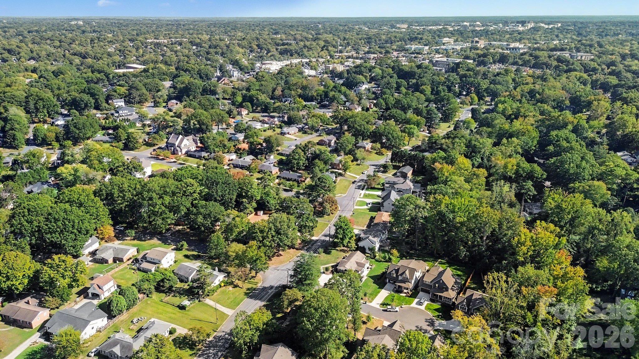 Arial of the neighborhood shows Park Road Shopping Center nearby for all your day-to-day needs. - 640 Heather Lane, Charlotte