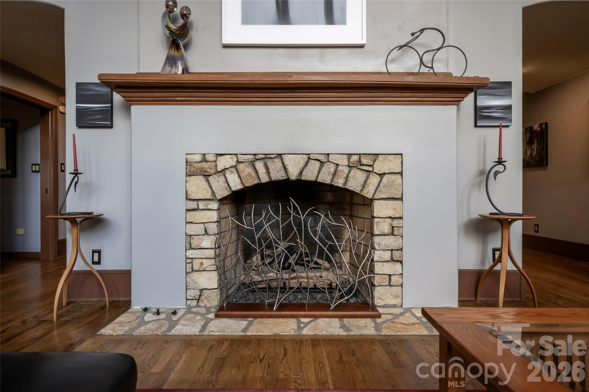 Living room fireplace - 364 Lynn Cove Road, Asheville