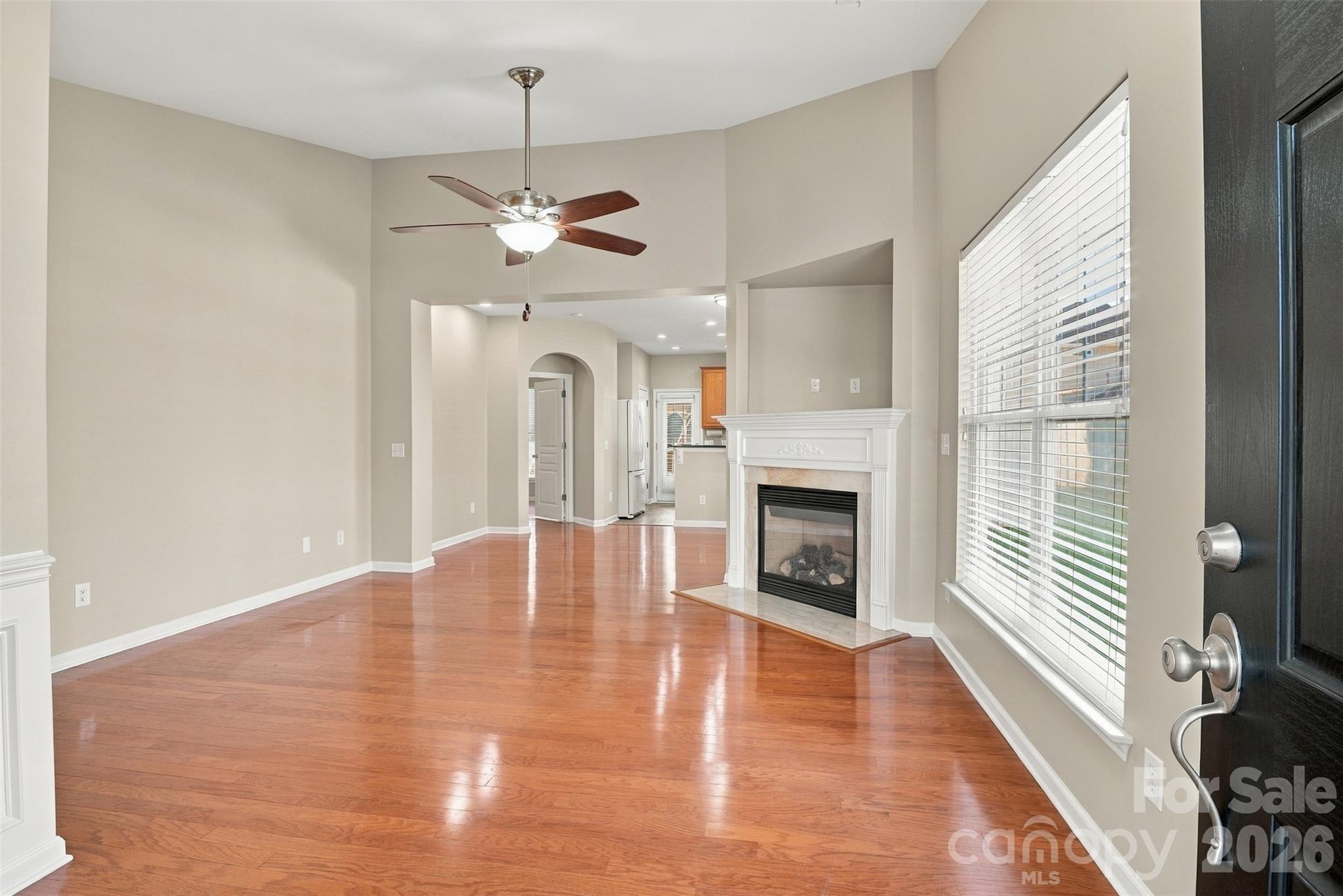 Front entry into living room with gas fireplace! - 608 Goldflower Drive, Rock Hill