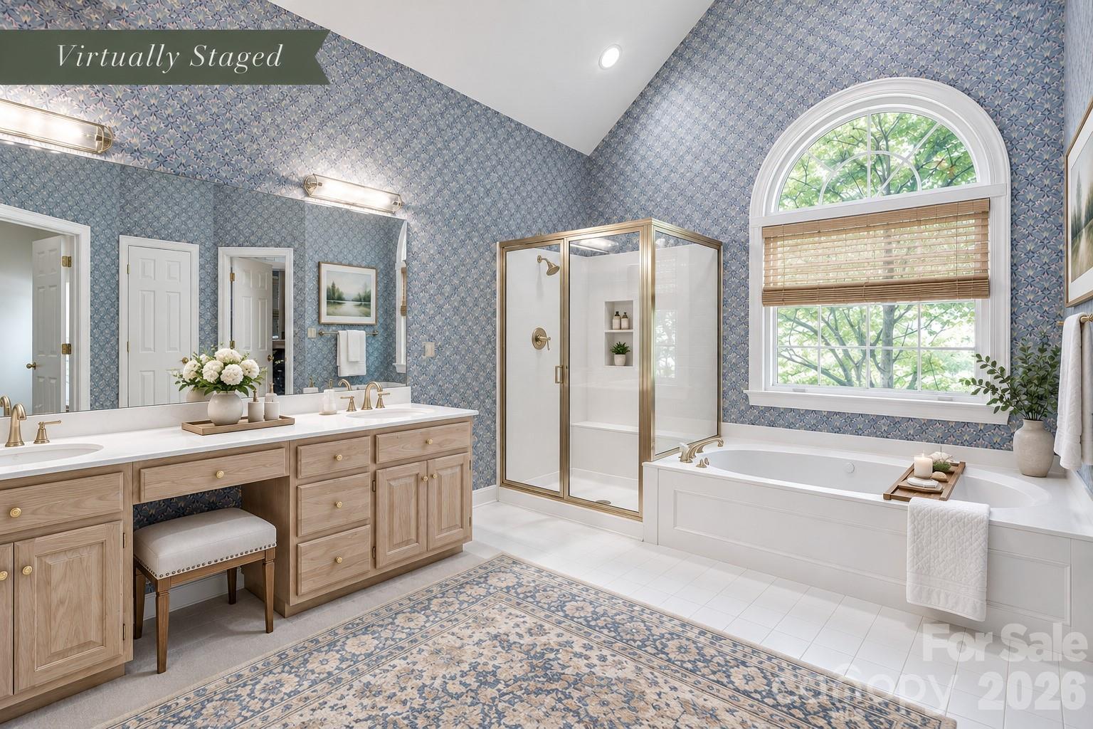Primary bathroom with dual sinks, separate shower and tub - 890 Lyerly Ridge Road NW, Concord