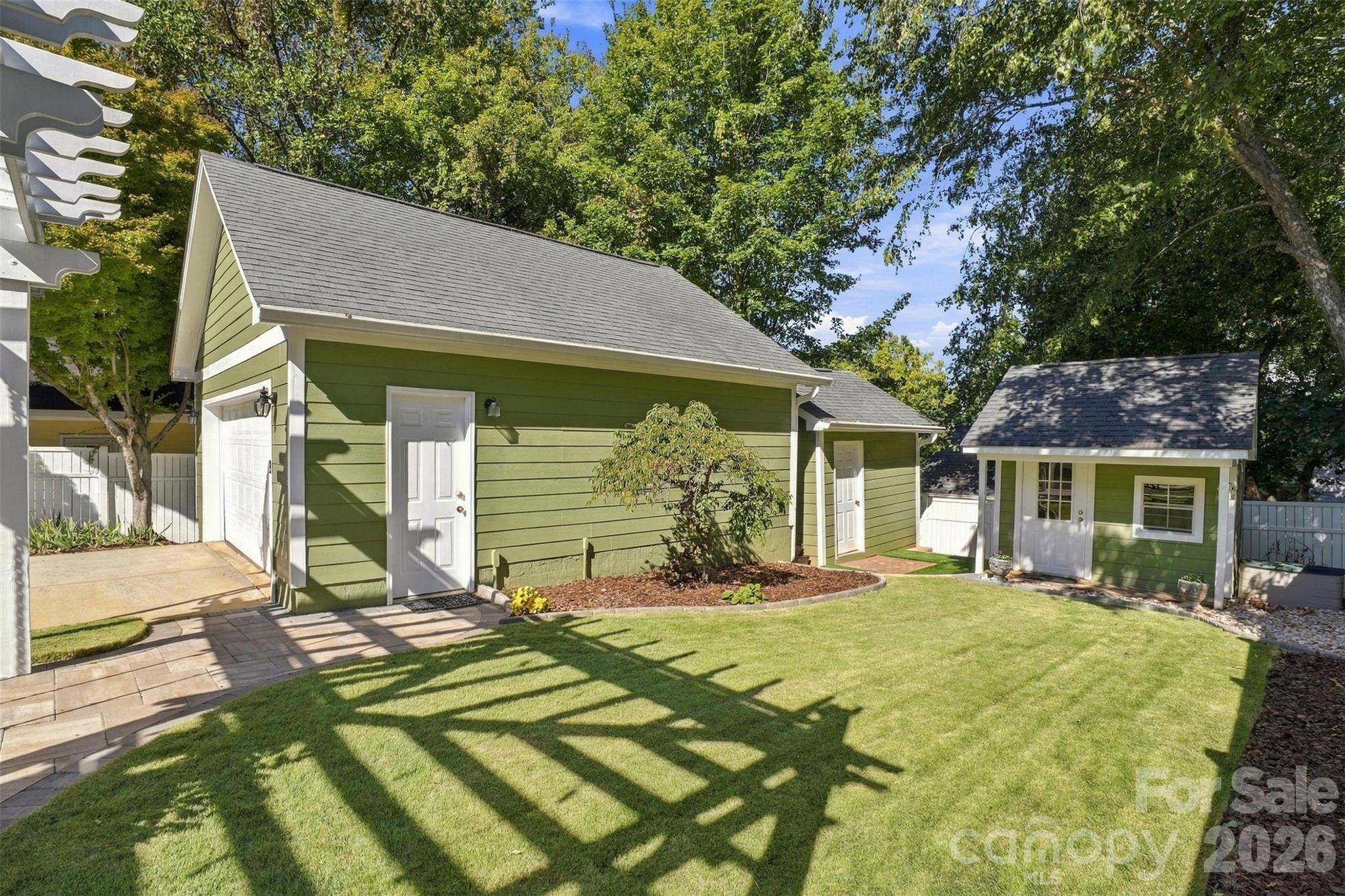 Backyard w/PlayHouse, Garage & Storage Bldg - 544 Glen Walk Drive, Fort Mill