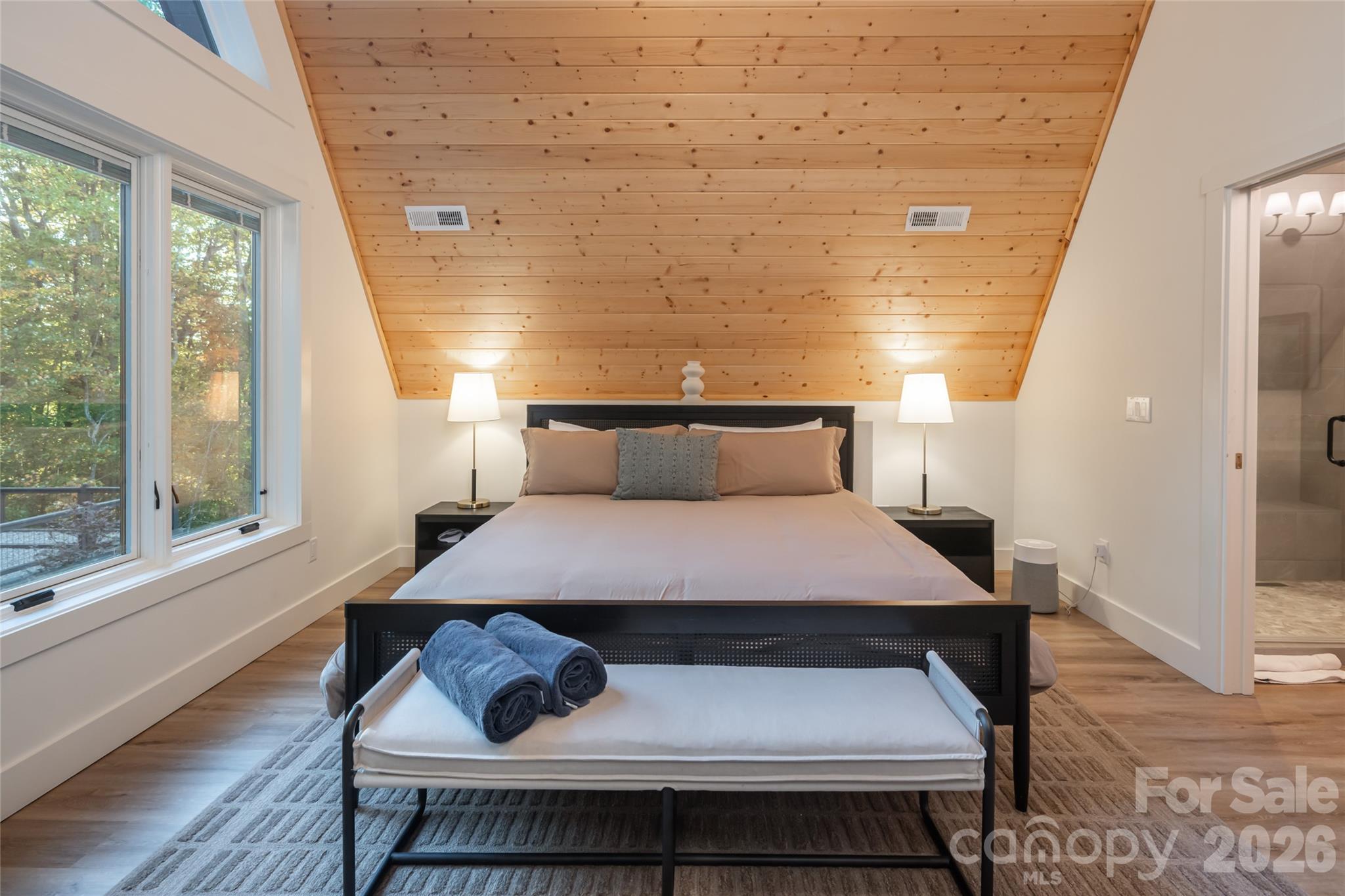 Gorgeous paneled ceiling in the primary suite - 125 Carolina Lily Lane, Asheville