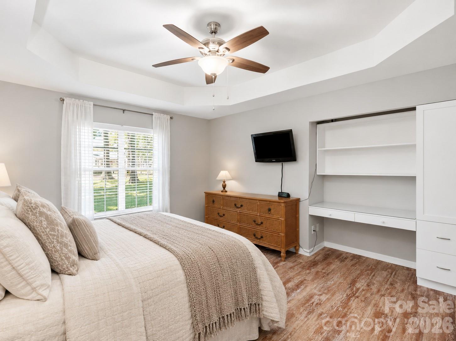 Stunning Primary Suite with Built-in Desk (AI used for Bedding) - 8610 Lochinvar Drive, Charlotte
