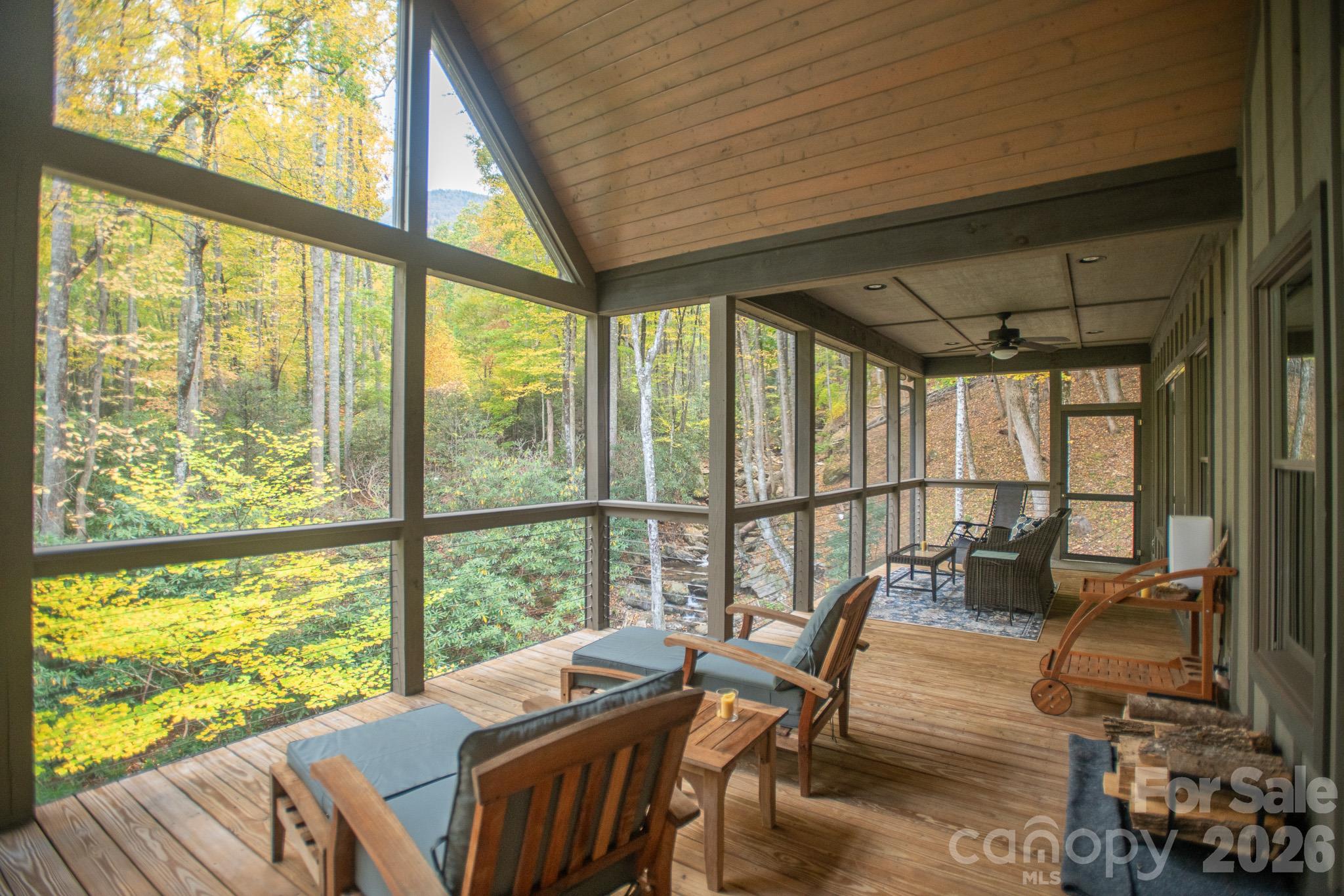 Upper screened porch with fireplace - 350 Celo Cove Drive, Burnsville