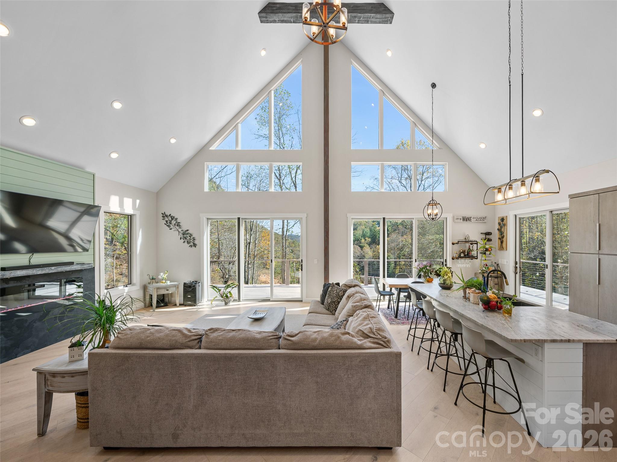 Living Room with 24 ft Ceilings - 1136 Elk Shoals Creek Road, Burnsville