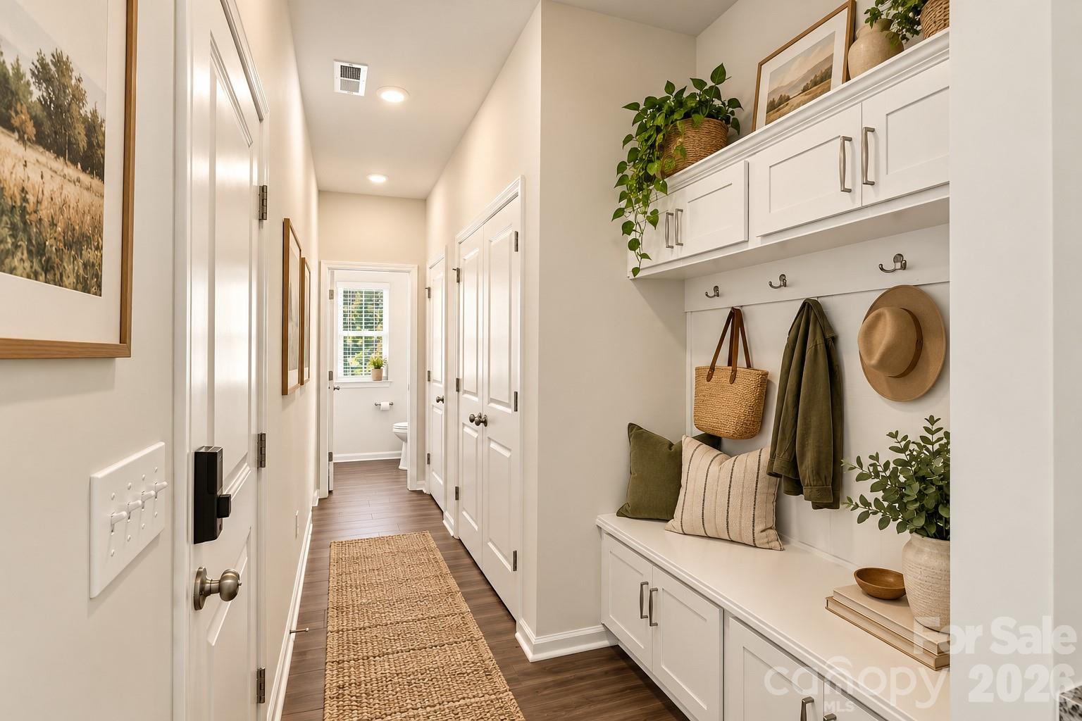 Digitally staged hallway, drop zone. - 4714 Lakeview Road, Charlotte
