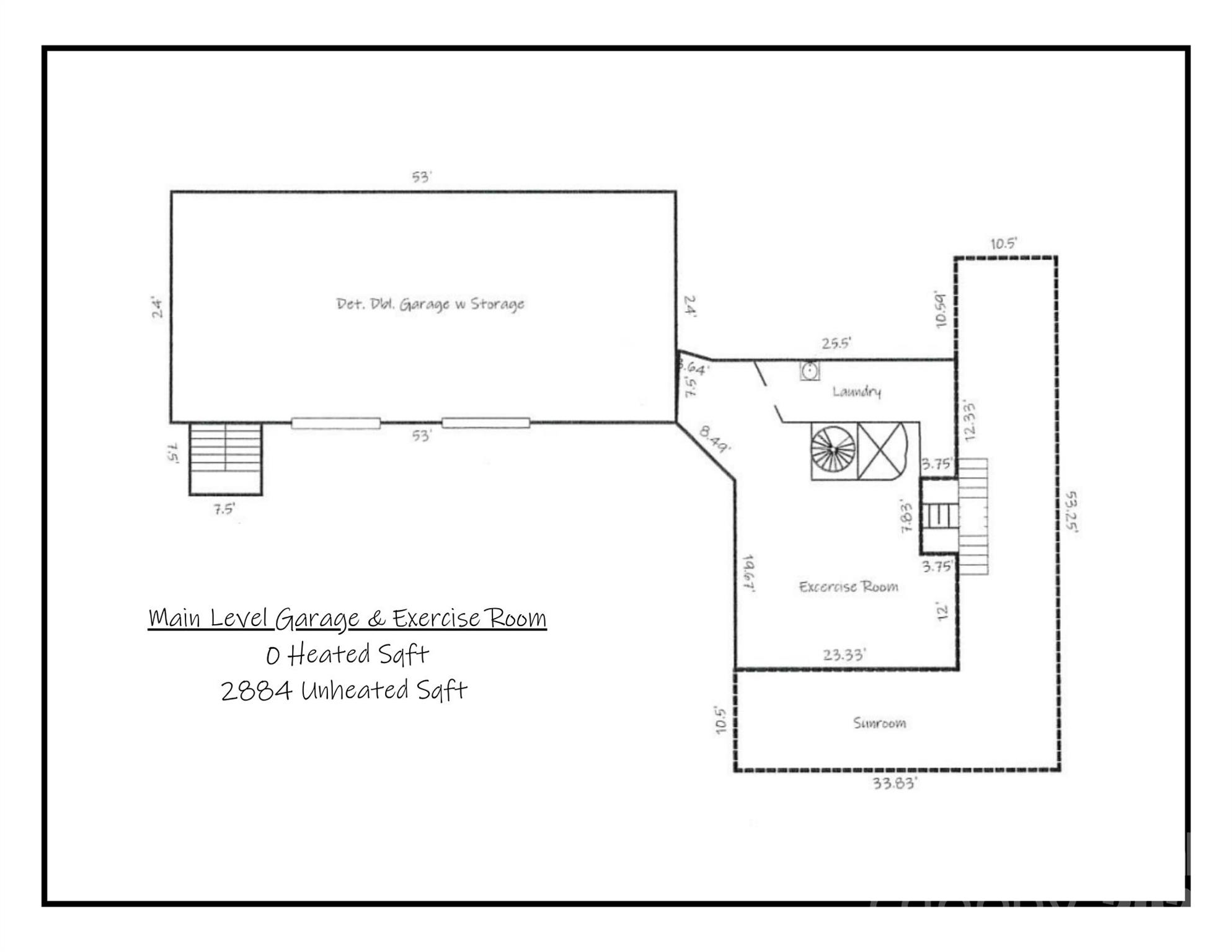 Floor Plan Of Main Level - Garage, Exercise Room & Sunroom - 14 Sand Bar Drive, Taylorsville