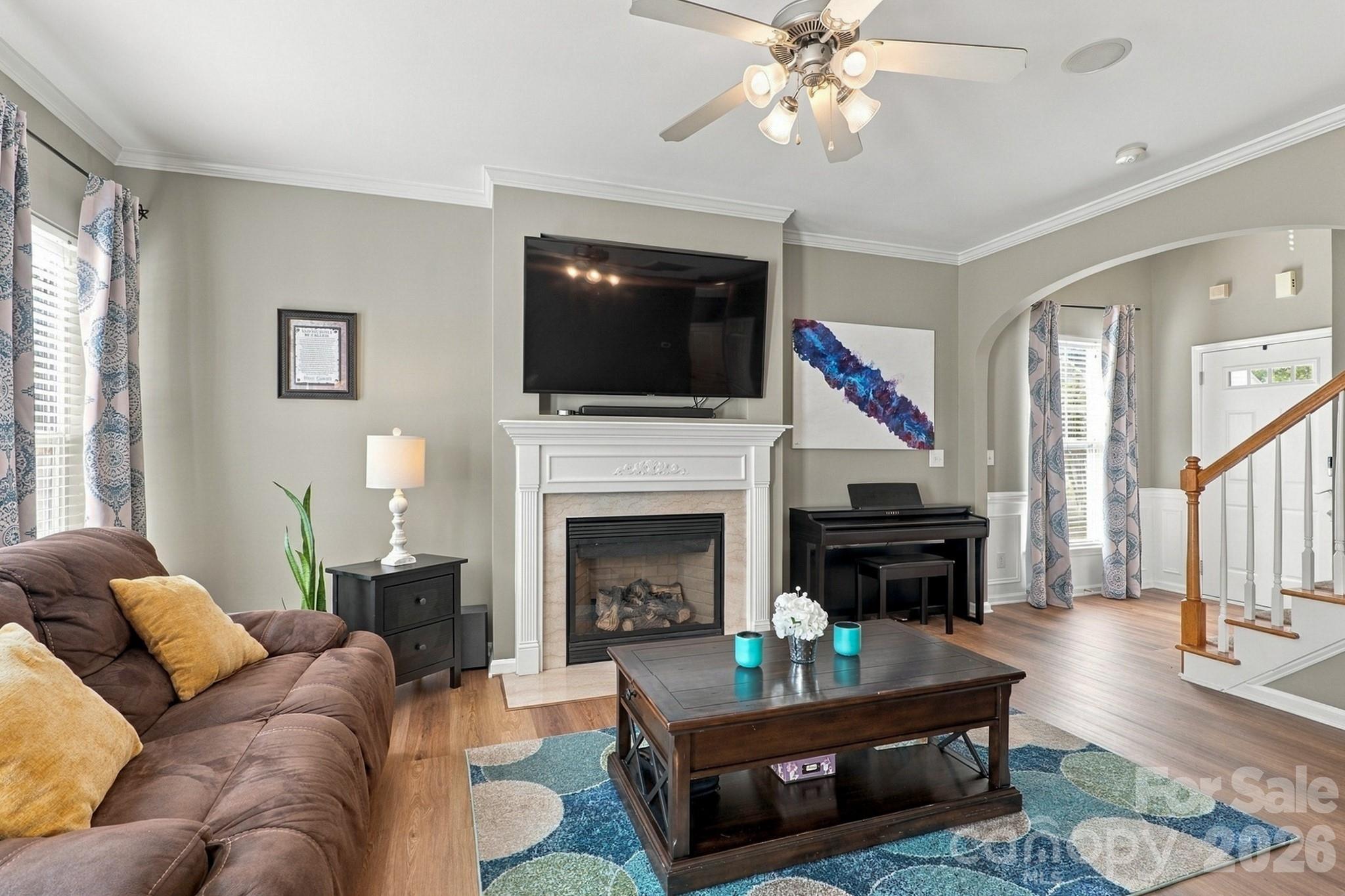 Living Room with Gas Fireplace - 558 Sugar Tree Drive, Rock Hill