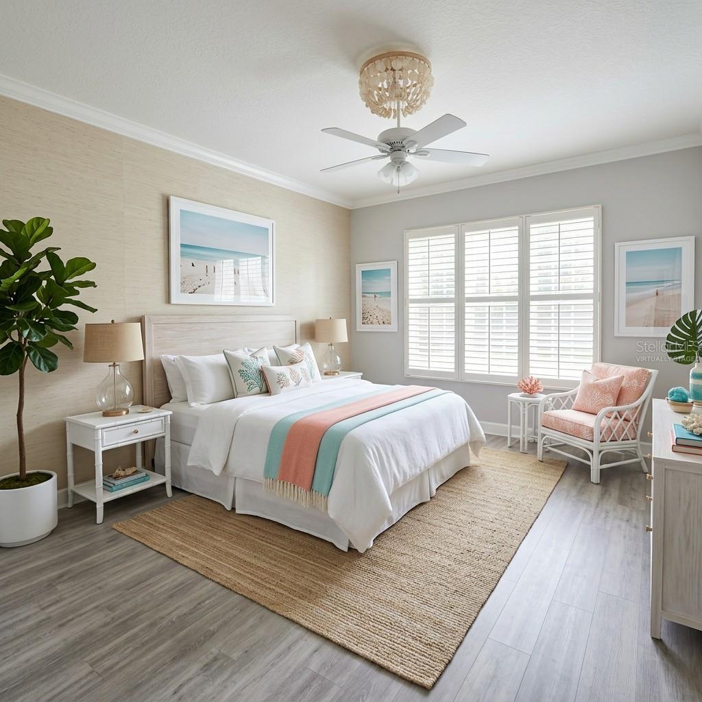 Virtually staged master bedroom - 7492 BOTANICA PKWY #102, SARASOTA