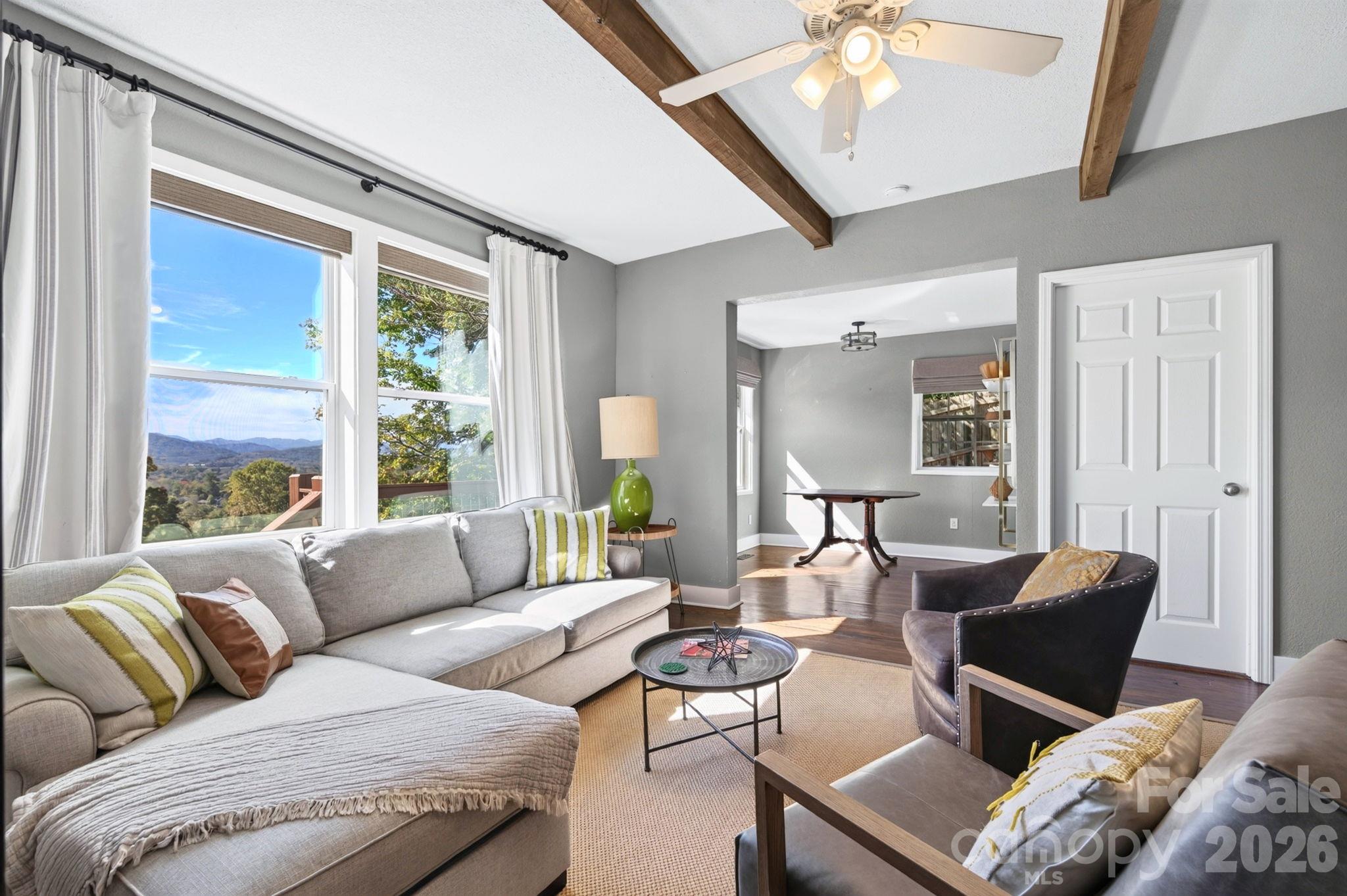 Living room from back of home. Big picture window with great view - 2 Skyview Place, Asheville
