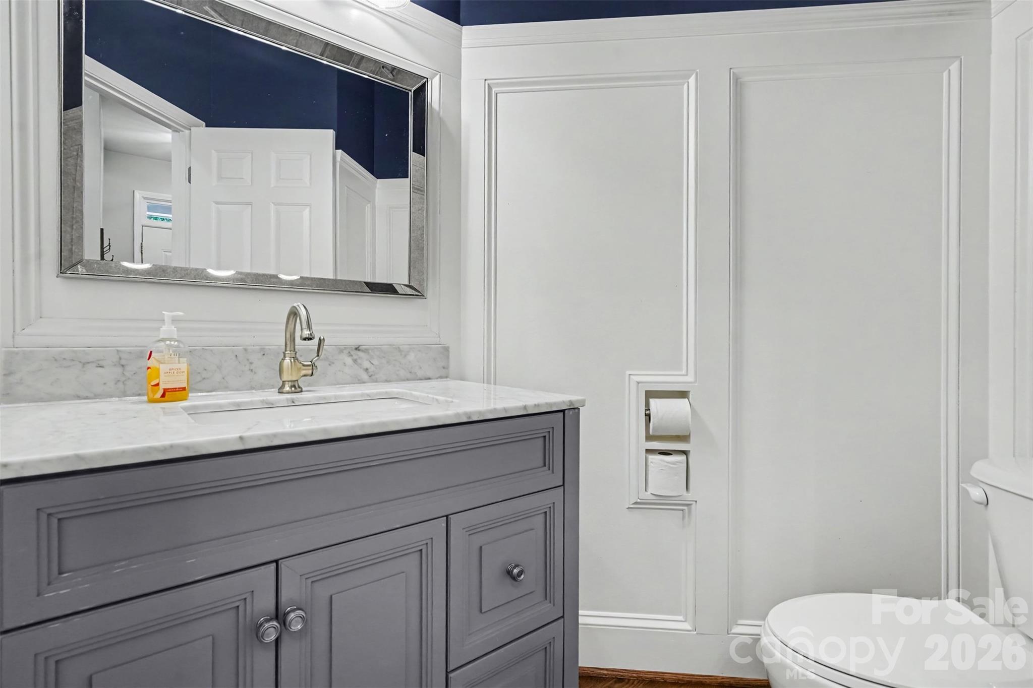 Updated half bath with beautiful trim - 4104 Bamborough Drive, Fort Mill