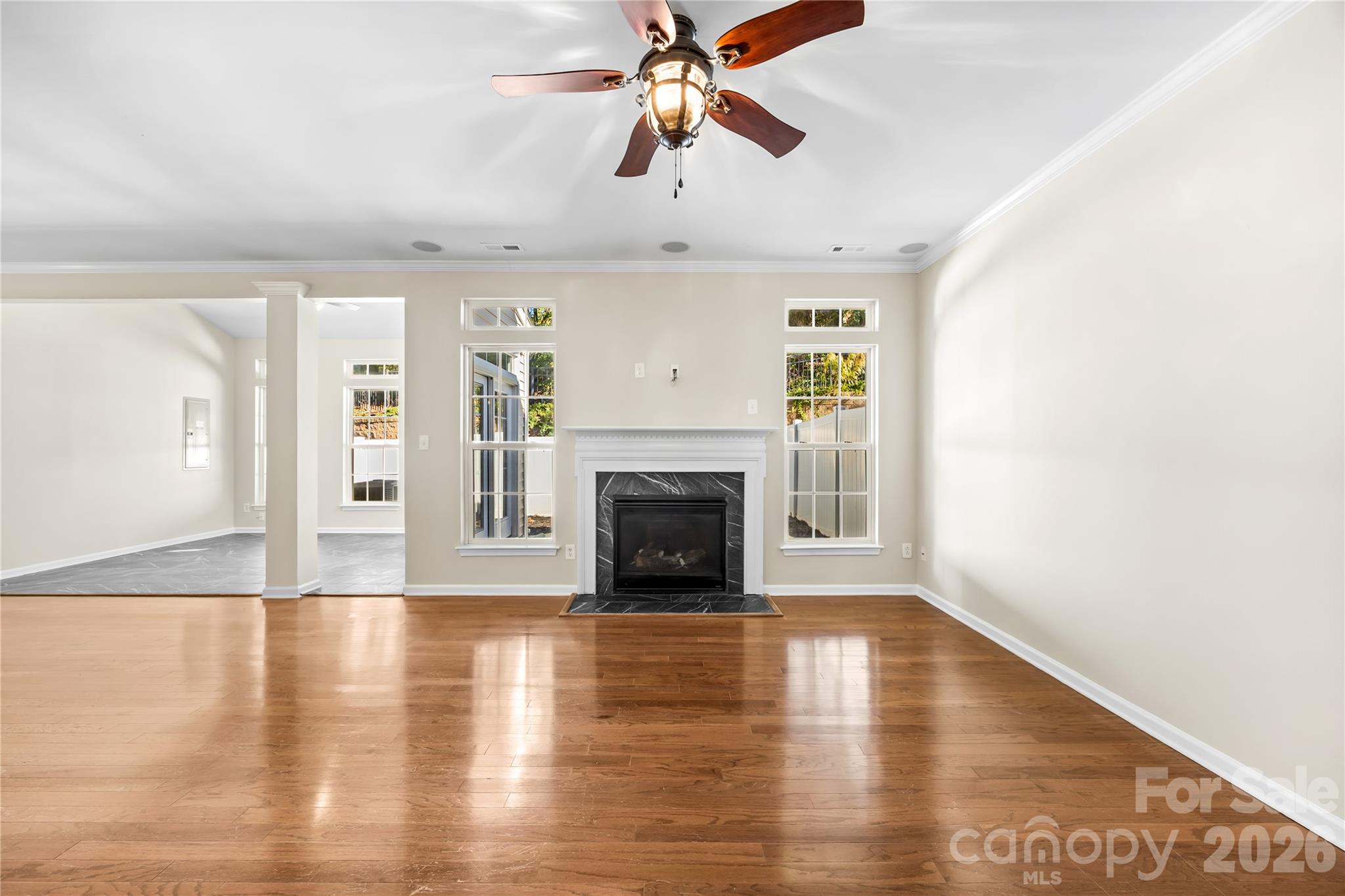 Gas log fireplace vented to outside. - 156 N Arcadian Way, Mooresville