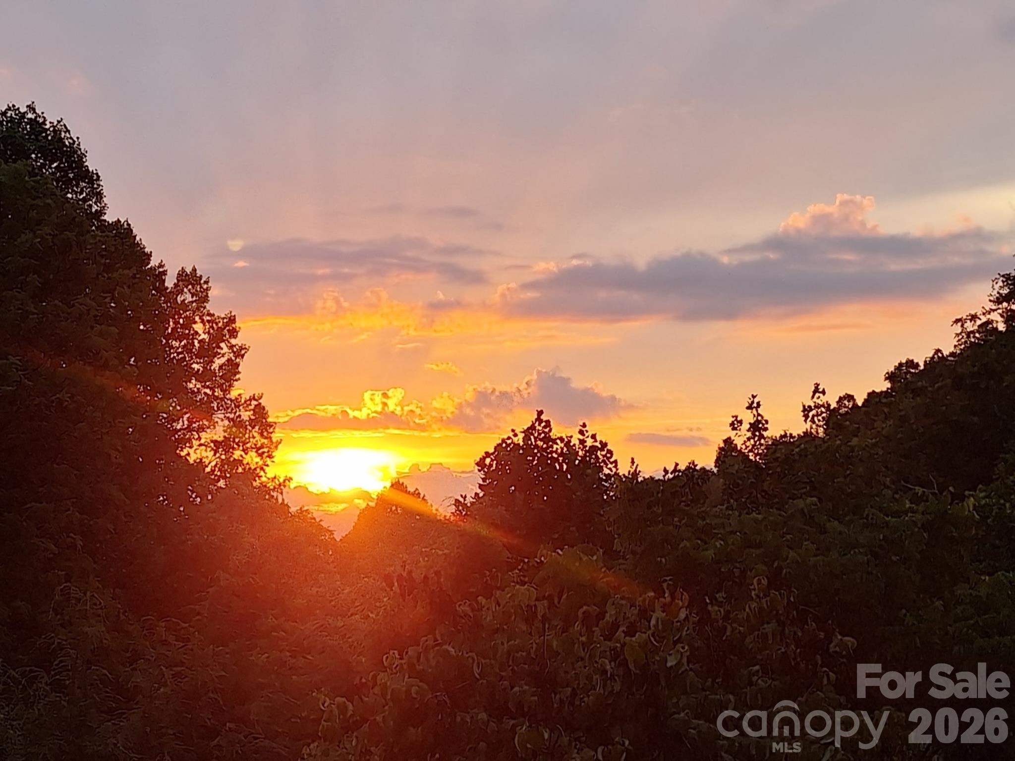 Home is west-facing! Gorgeous sunset photo (taken with the sellers phone from primary bedroom deck) - 46 Perennial Ridge, Weaverville