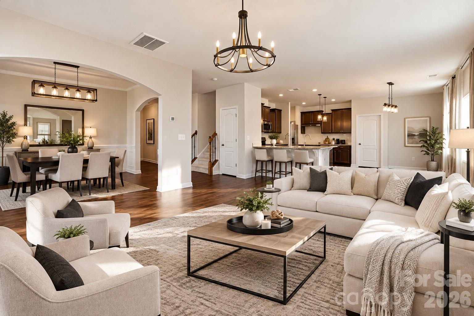FINE DINING, LIVING ROOM AND KITCHENIA STAGED - 13529 Napoleon Drive, Charlotte