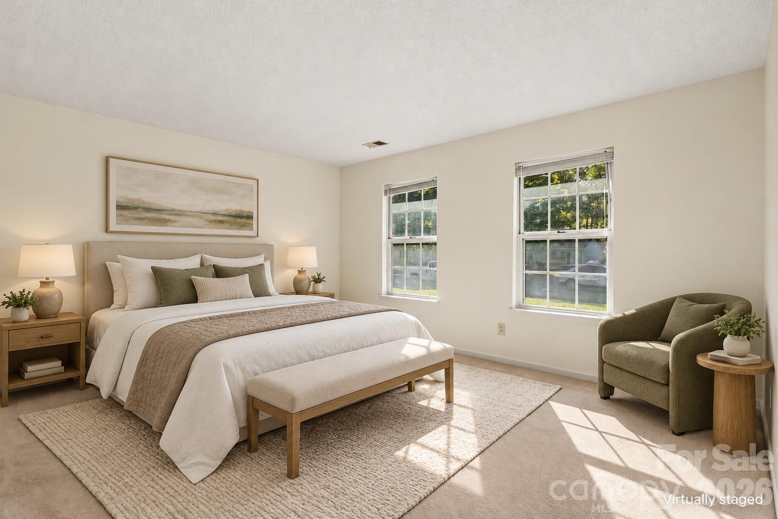 Primary bedroom virtually staged - 5929 Old Meadow Road, Charlotte