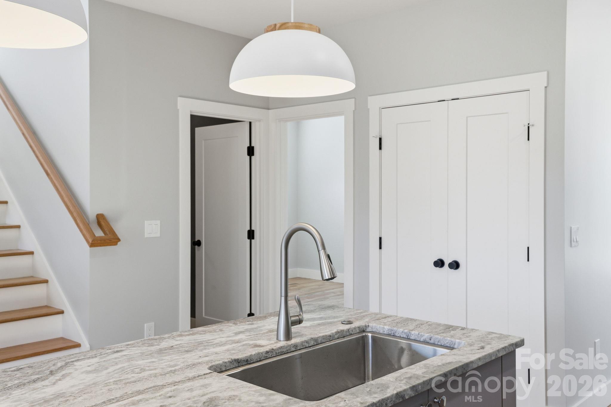 Stylish pendant lighting over the island - 20 Laurel Loop, Asheville