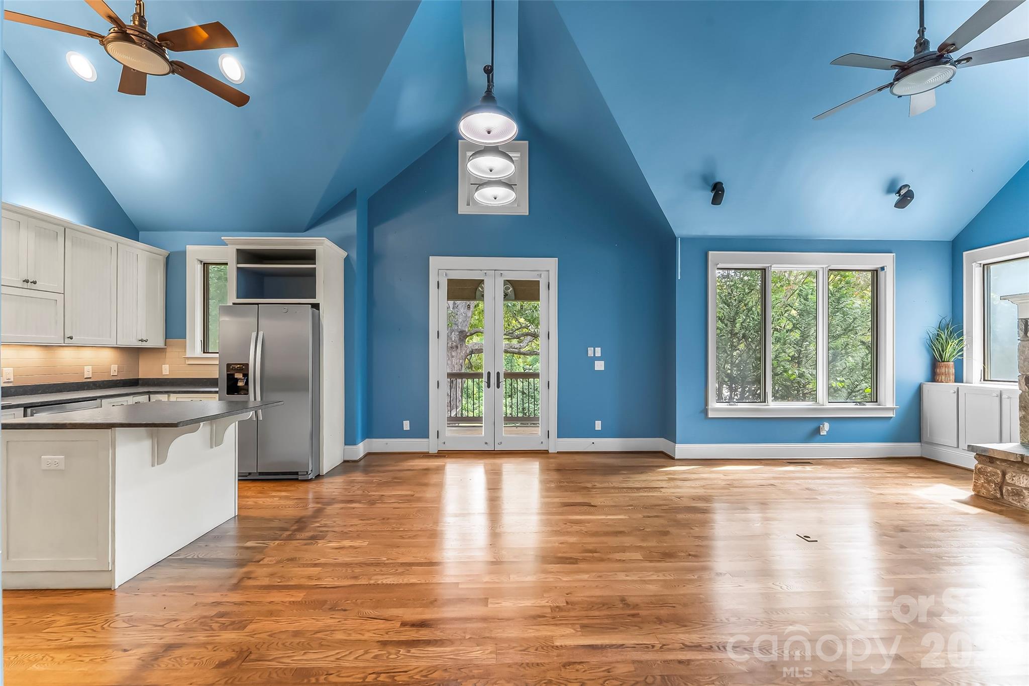 72-A Oteen Church Rd (Main House): Great Room and kitchen with access to covered deck overlooking pool - 68, 72, 82, and 84 Oteen Church Road, Asheville