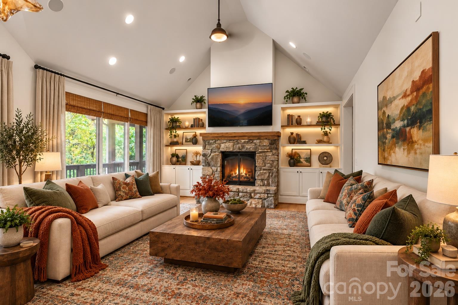 72-B Oteen Church Rd (Main House): Great Room with covered deck access - 68, 72, 82, and 84 Oteen Church Road, Asheville