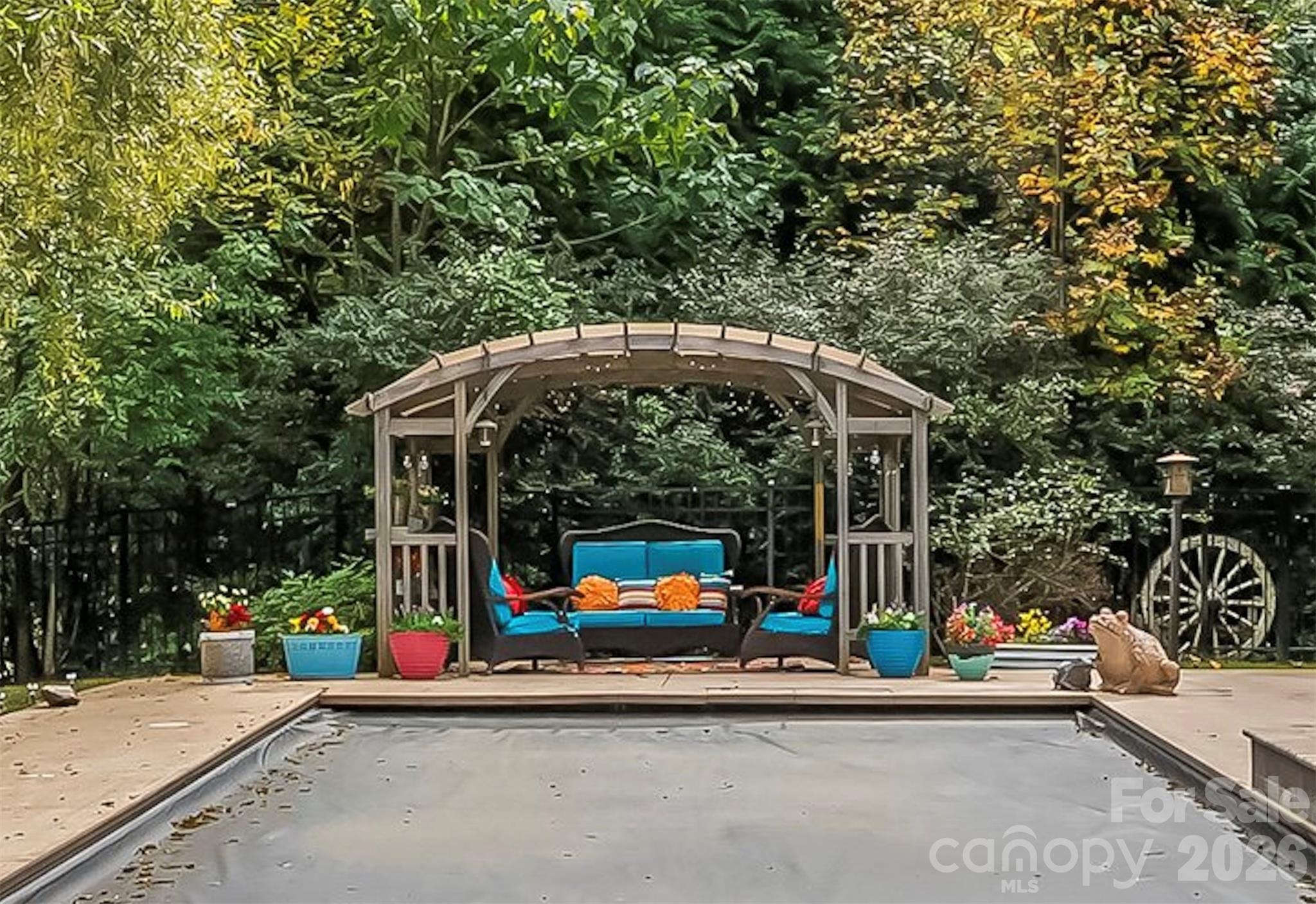 72 Oteen Church Rd (Main House): Heated saltwater pool with pergola and sitting area - 68, 72, 82, and 84 Oteen Church Road, Asheville
