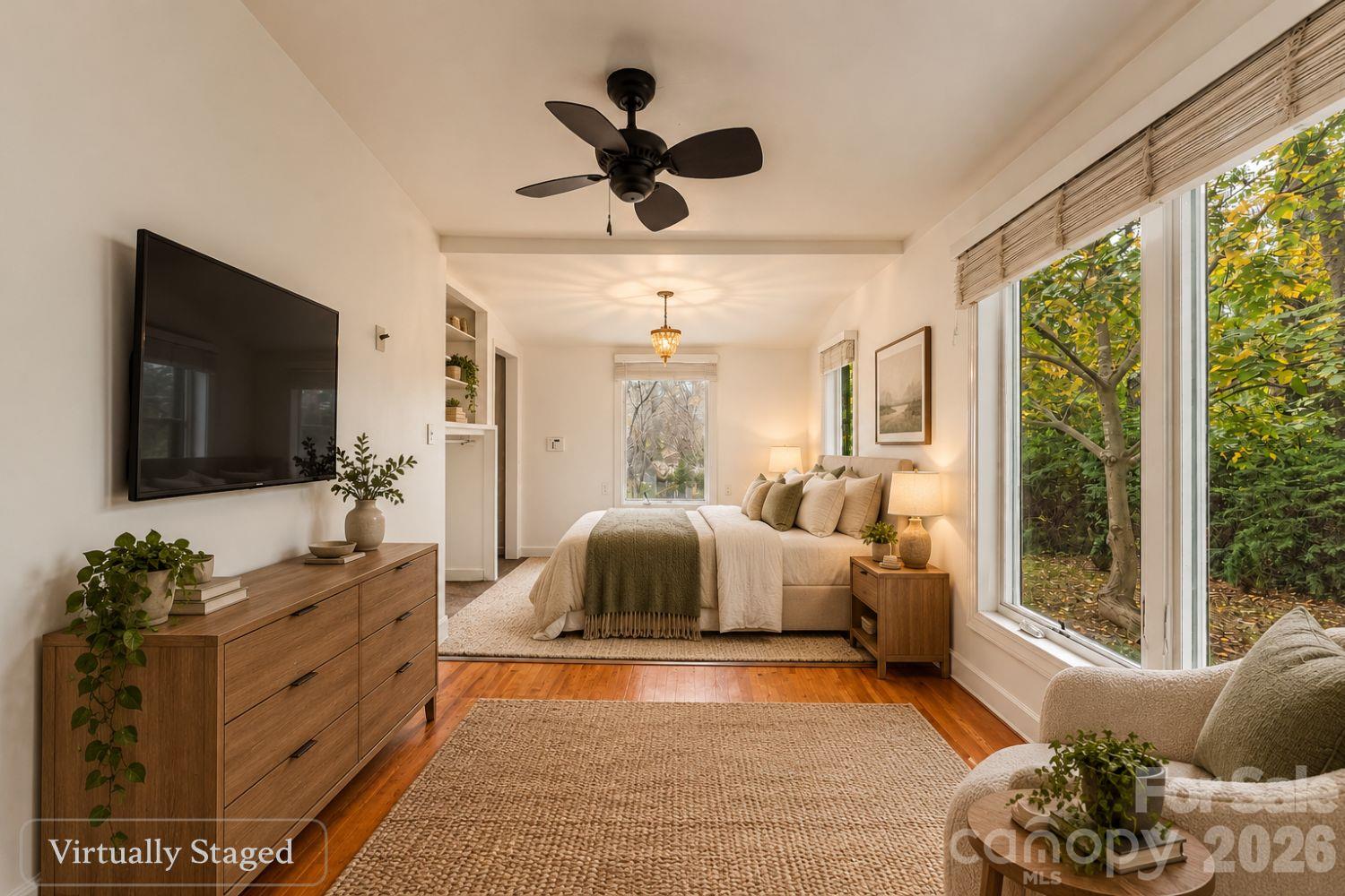 84 Oteen Church Rd (Lavender Bungalow): Bedroom with closet and built-ins - 68, 72, 82, and 84 Oteen Church Road, Asheville