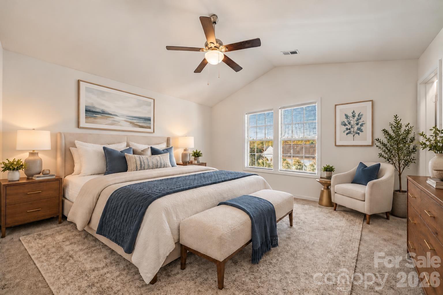 Virtually Staged primary bedroom - 7909 Paper Birch Road, Charlotte