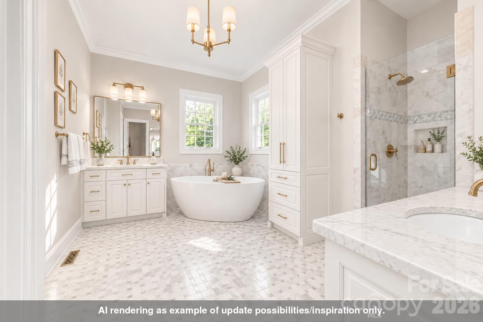 AI rendering of bathroom update possibilities - inspiration only. - 13812 Penick Place, Davidson