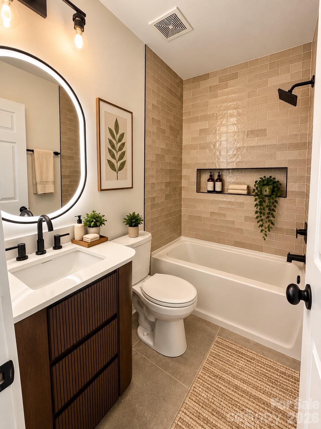 Full Bathroom in Hall upstairs - AI Staged Picture - 116 Huckleberry Lane, Mount Holly