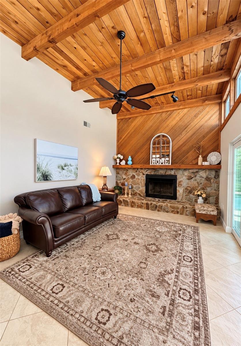 Family room with natural light and fireplace - 9690 LEEWARD AVE, LARGO