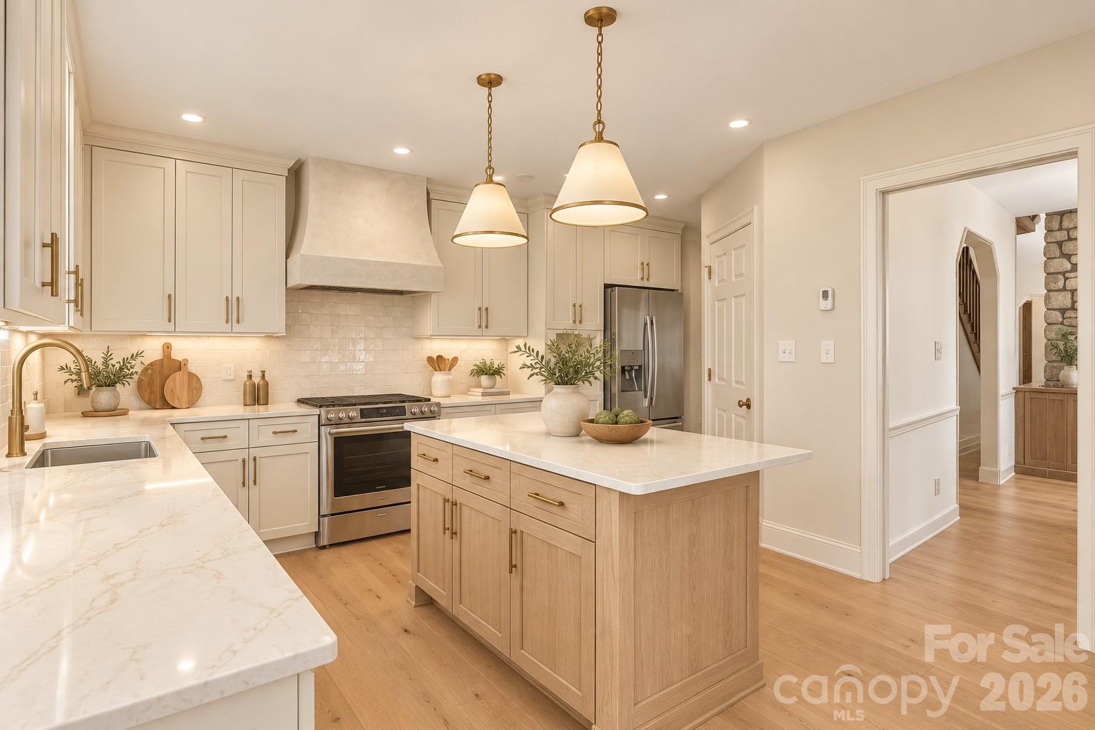 Virtually Staged Kitchen/Island View - 35 S Point Lane, Taylorsville