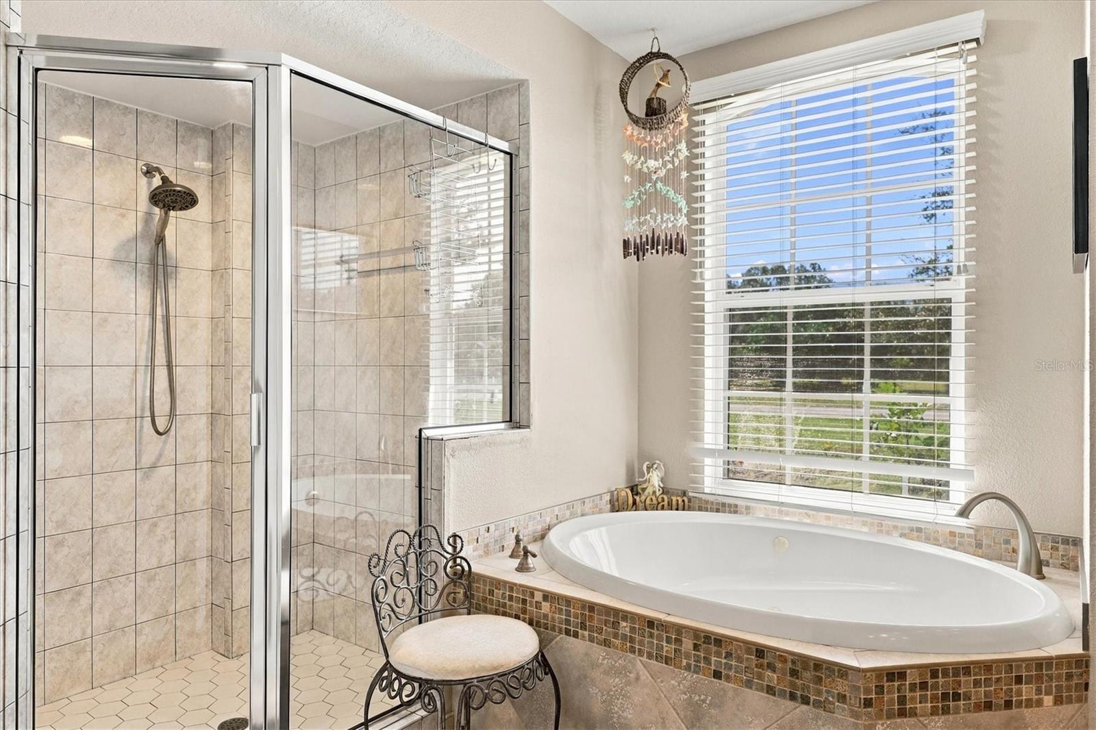 Primary bathroom with jetted tub and glass shower. - 2805 NORWOOD LN, VENICE