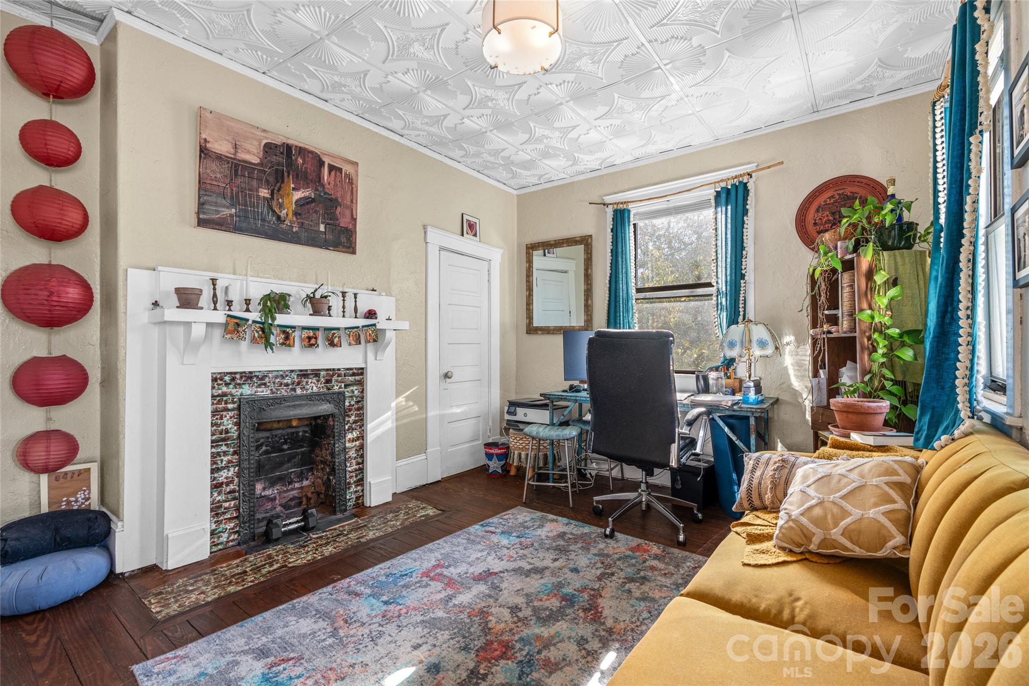 Original fireplace and lots of light. - 77 Cherry Street, Asheville