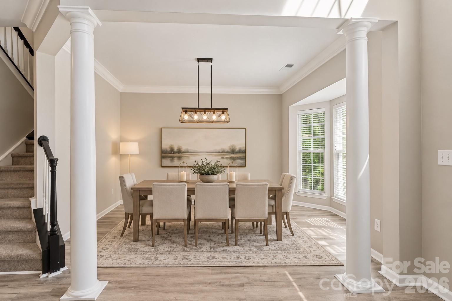 Dining room- virtually staged - 7702 Antique Circle, Waxhaw