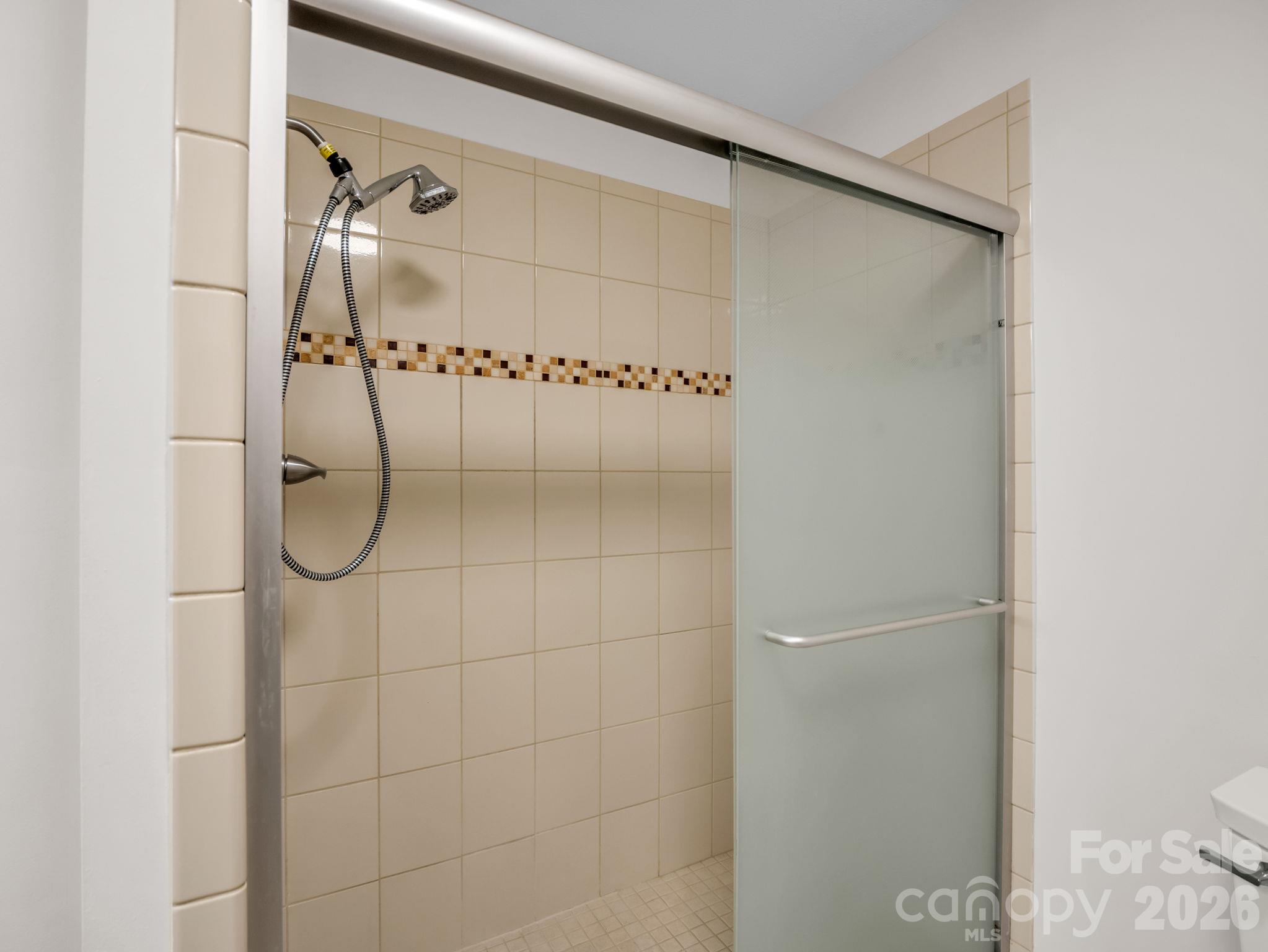Hall bath with step in shower - 2630 Seminole Drive, Hendersonville