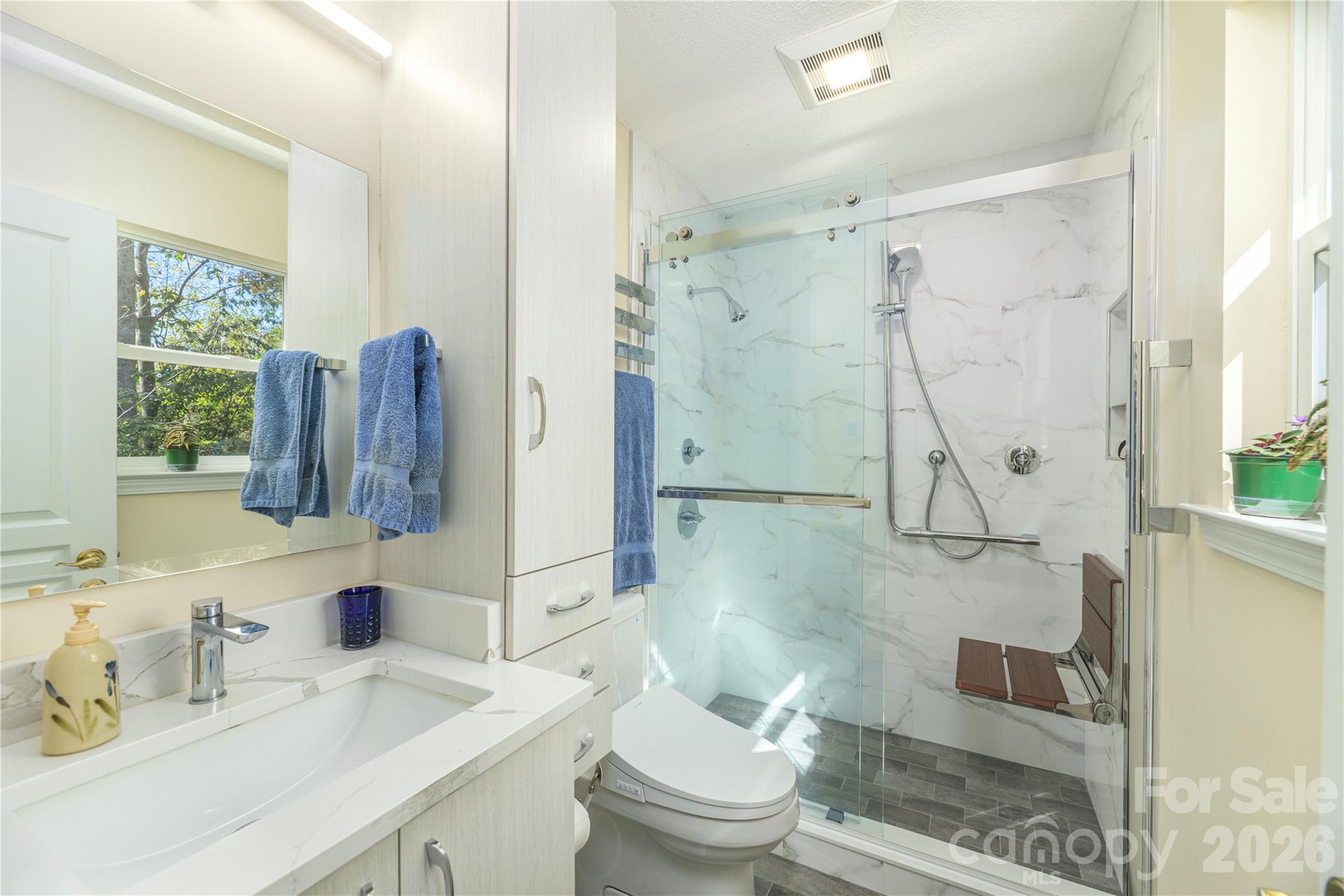 Renovated primary bath with new Acera Smart toilet fixture for the whole experience. - 6 Eagles Nest Lane, Asheville