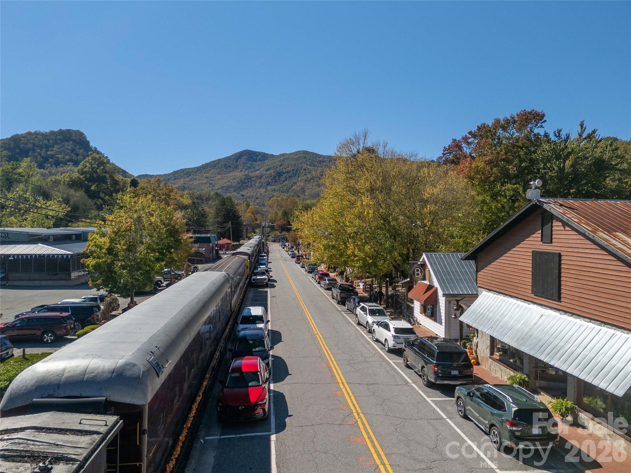 View of Front Street while train is there - 112 Webster Street, Dillsboro