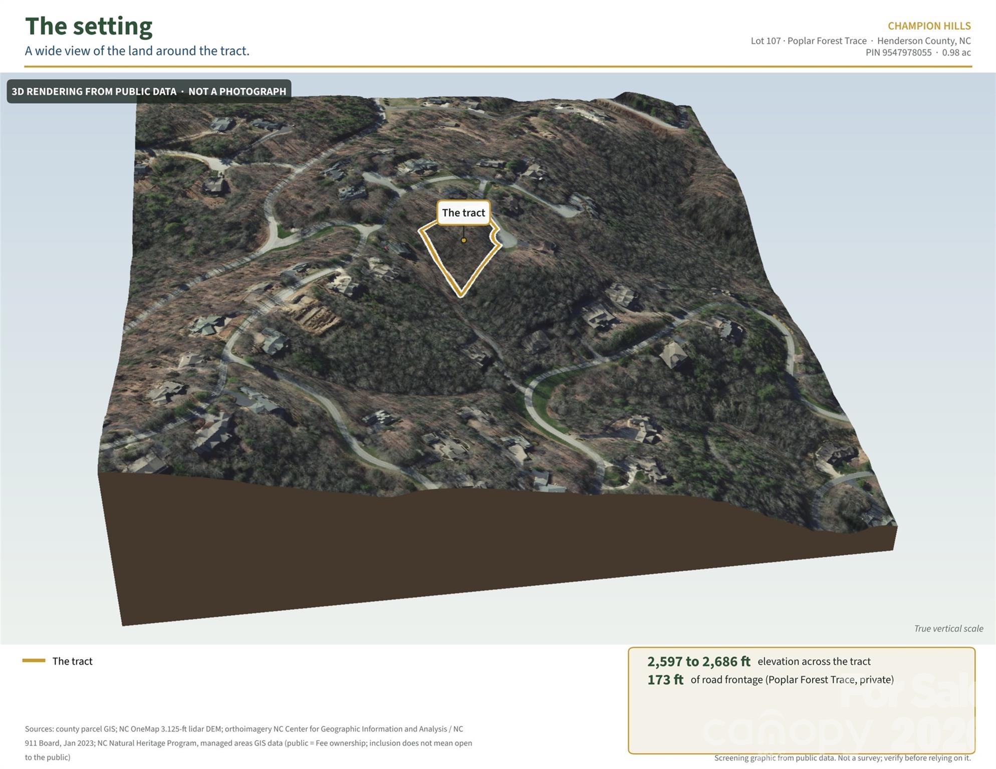 3D rendering from public data: the lot in its setting at the end of Poplar Forest Trace. - 99999 Poplar Forest Trace, Hendersonville