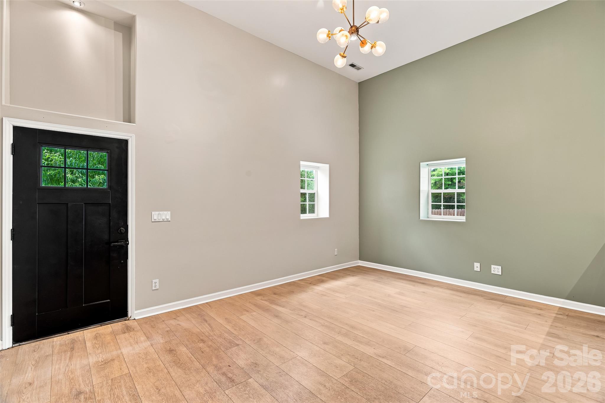 Left Side - Step inside the main living space with 12 foot ceilings, modern paint colors and LVT flooring. - 160 State Street, Asheville